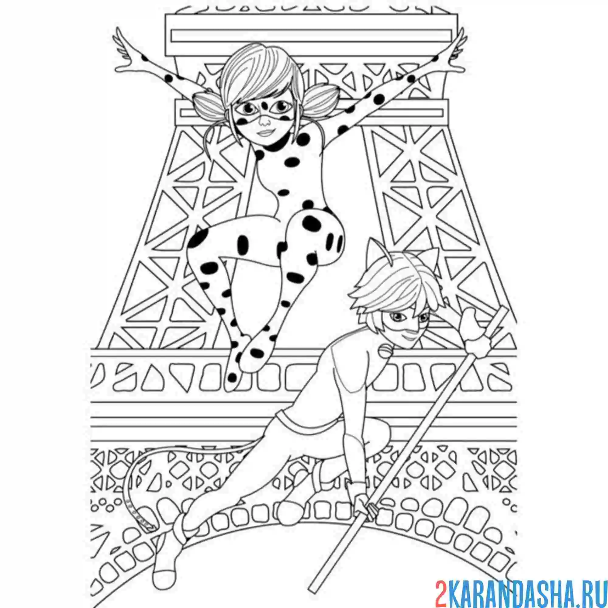 Раскраска эйфелева башня леди баг и супер-кот