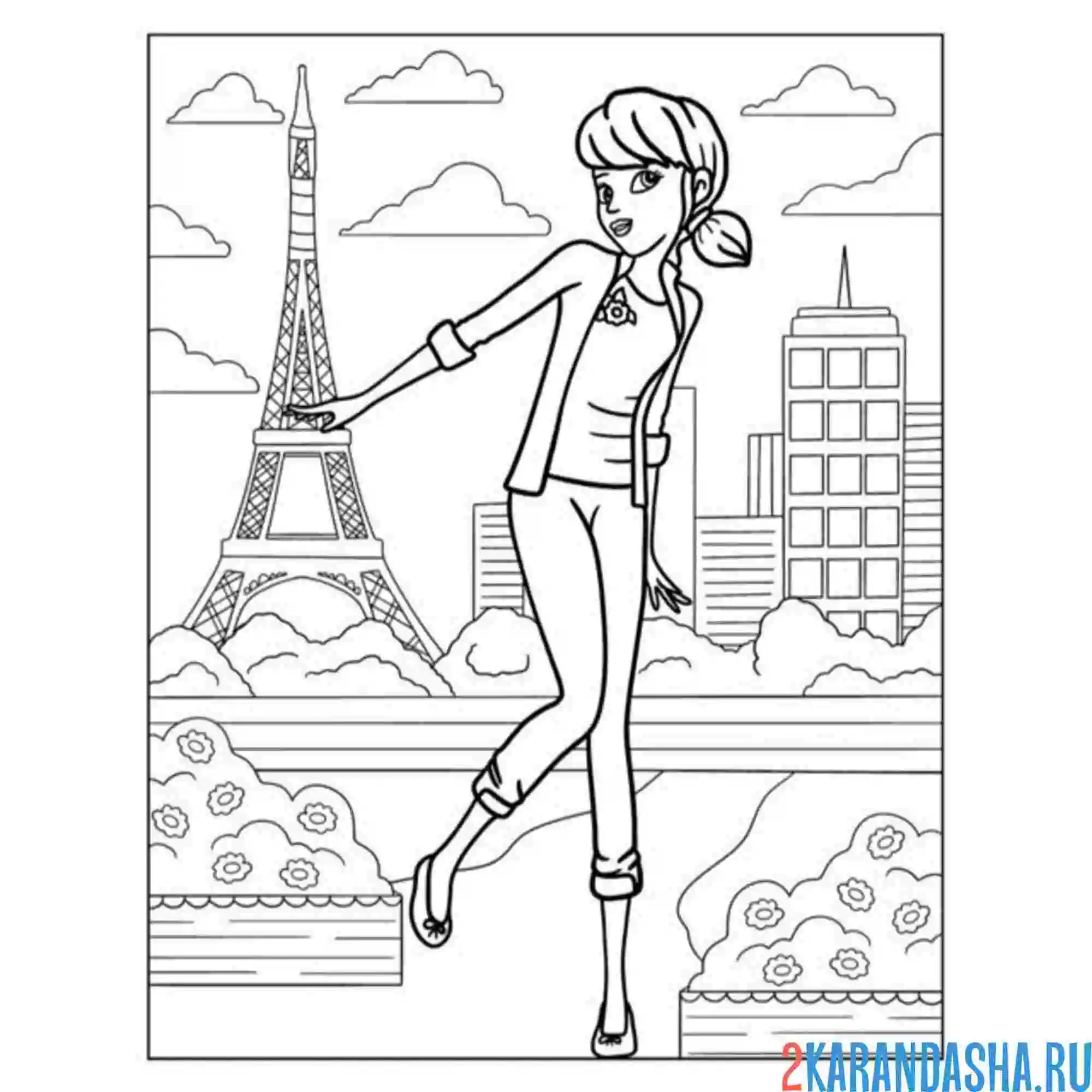 Раскраска маринетт леди баг в париже