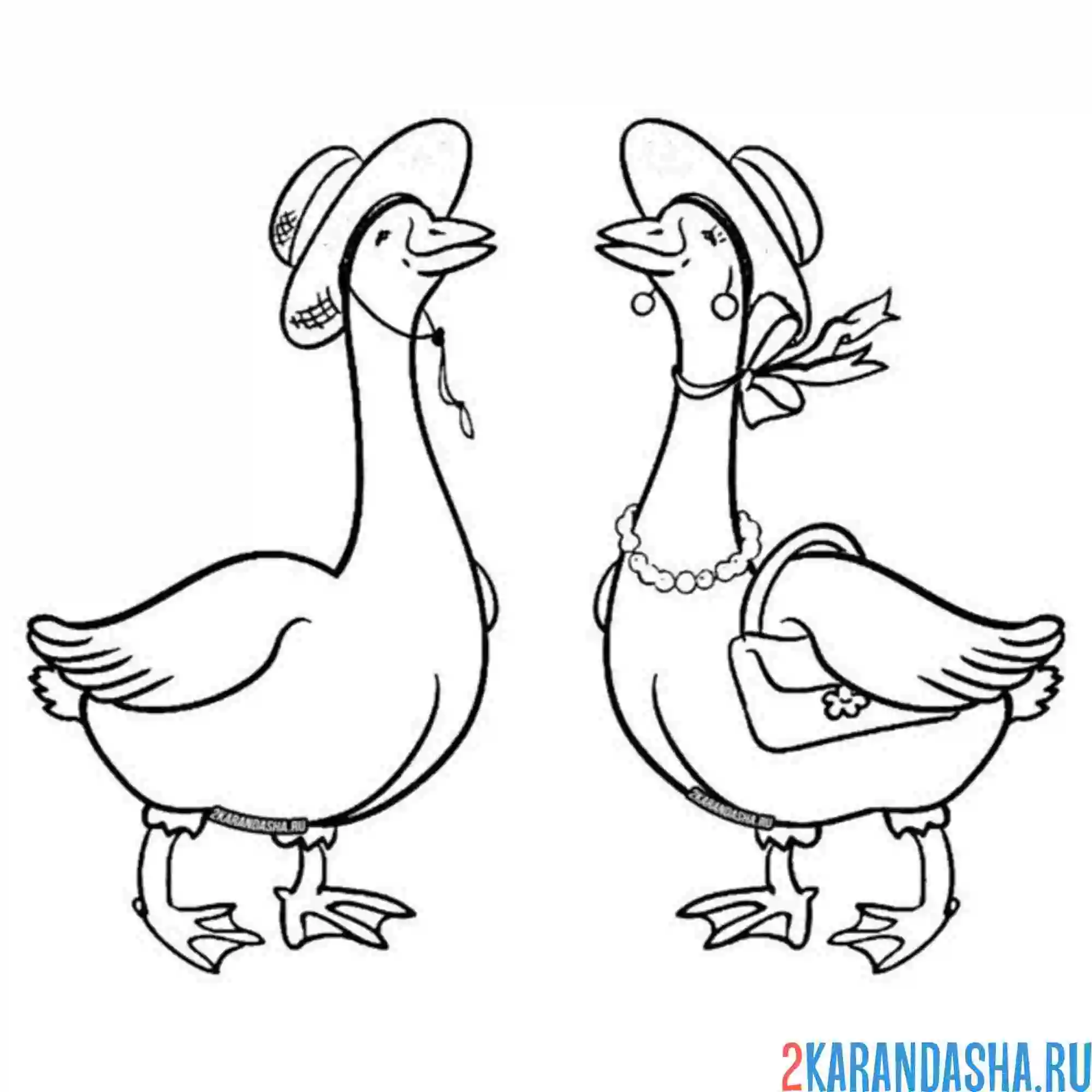Раскраска гусь с гусыней