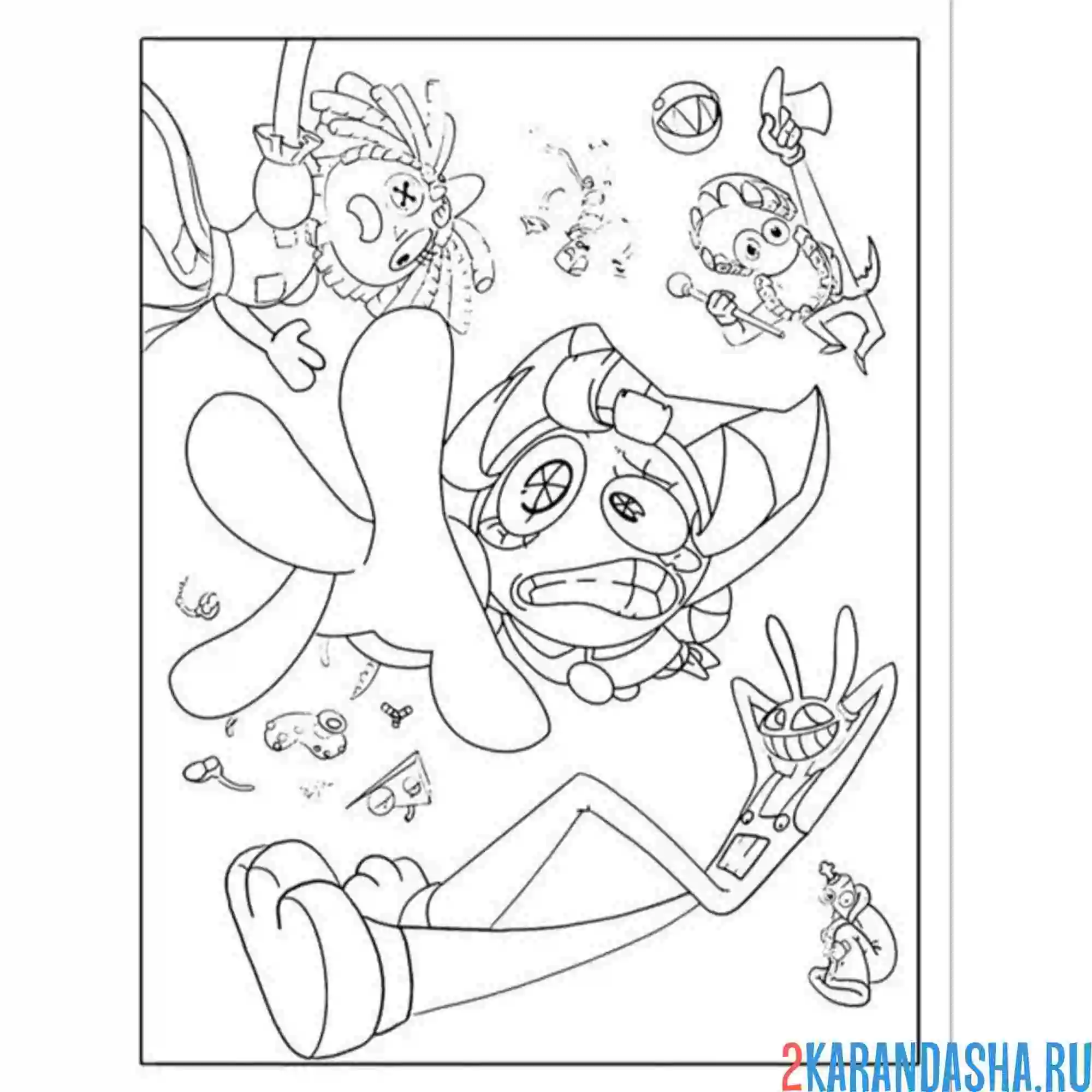 Раскраска удивительный цифровой цирк помни падает