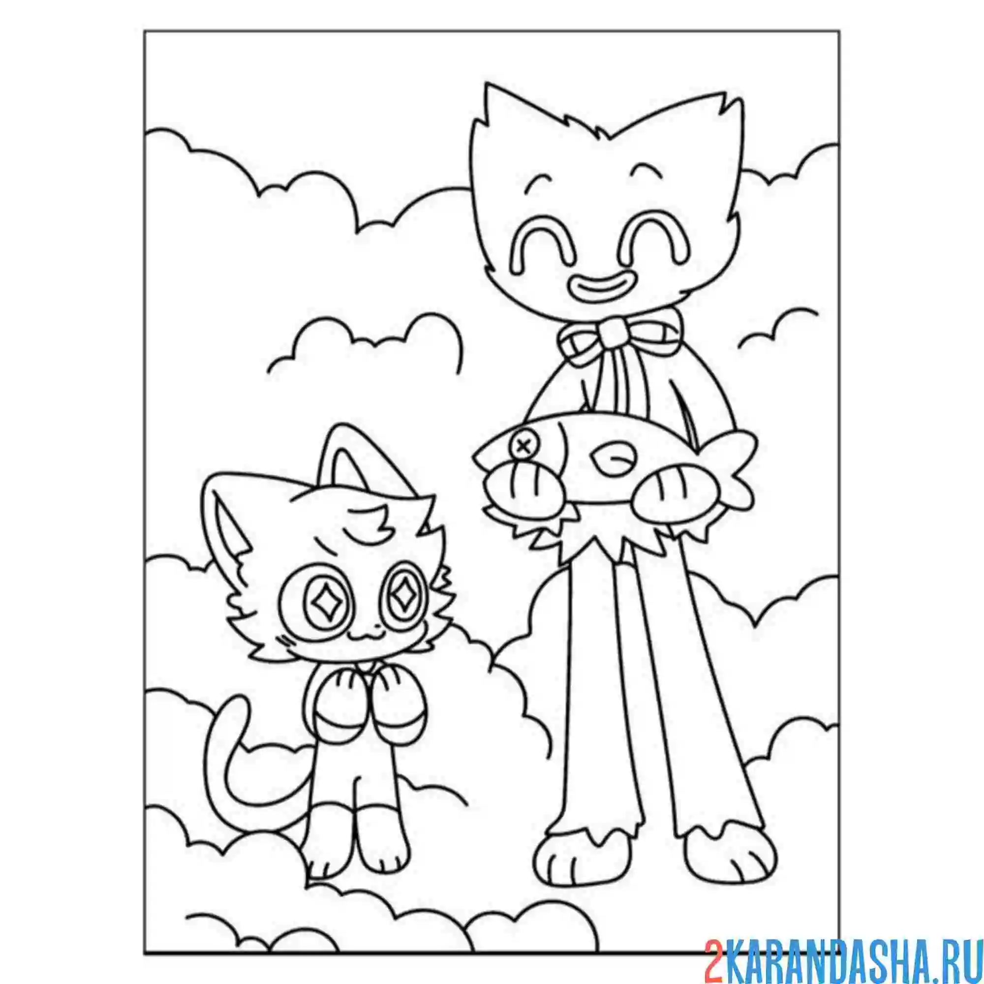 Раскраска catnap и huggy wuggy