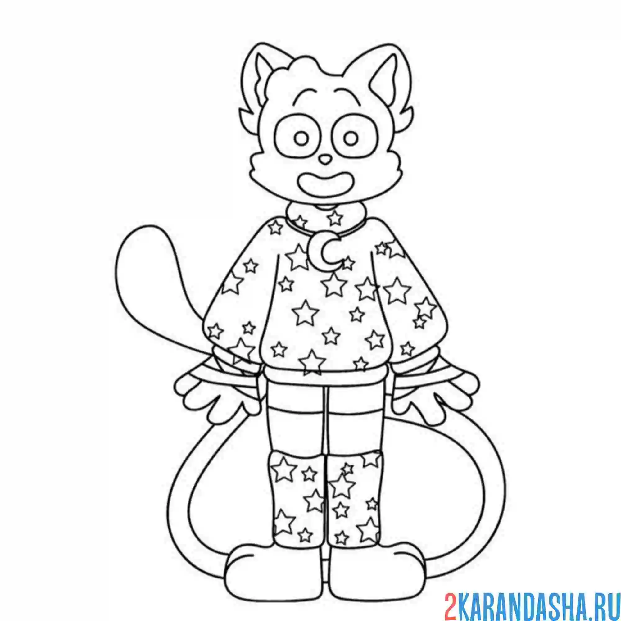 Раскраска catnap в пижаме