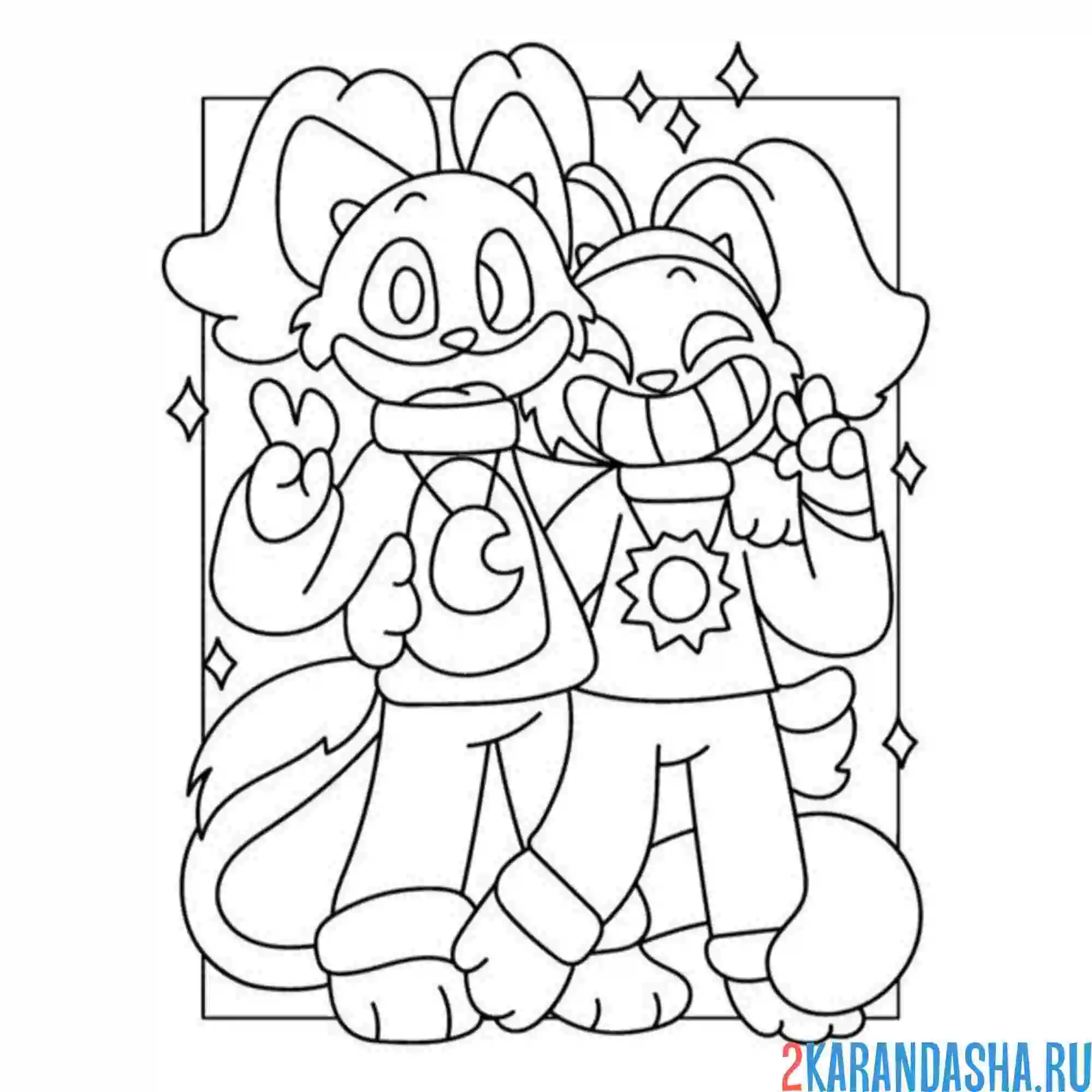 Раскраска друзья dogday и catnap