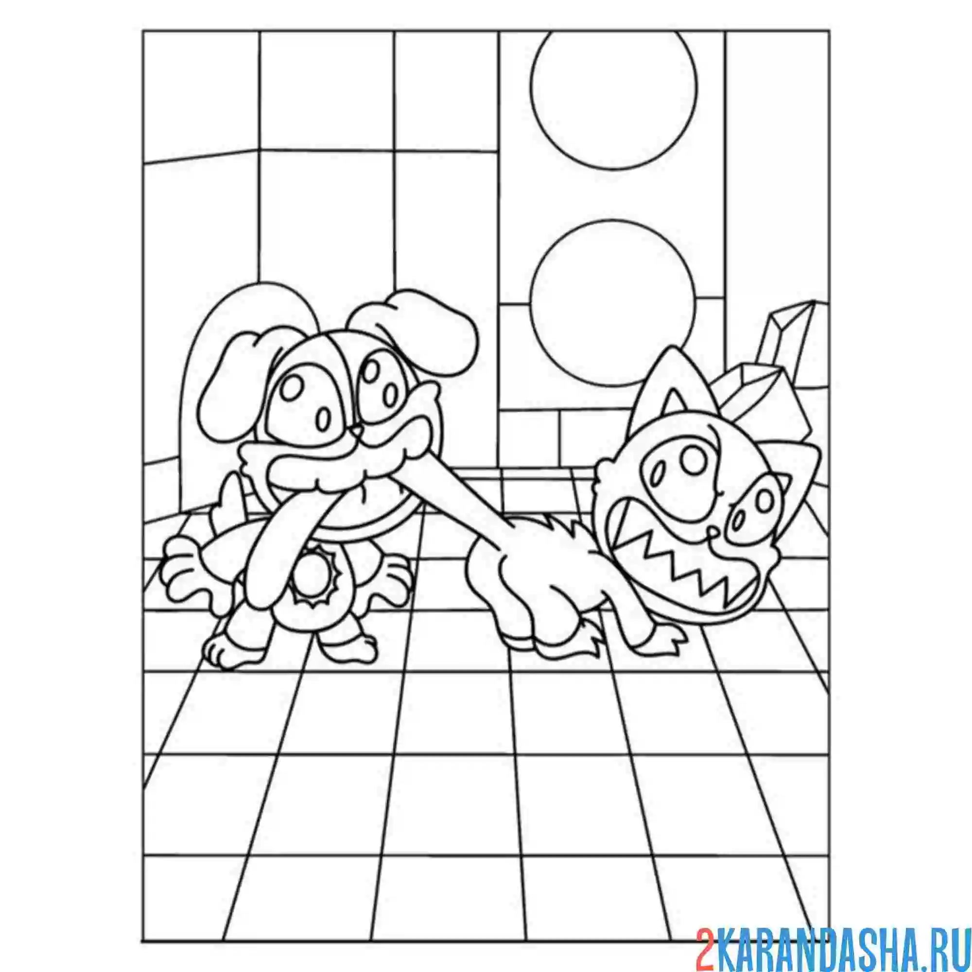 Раскраска catnap дерется с dogday