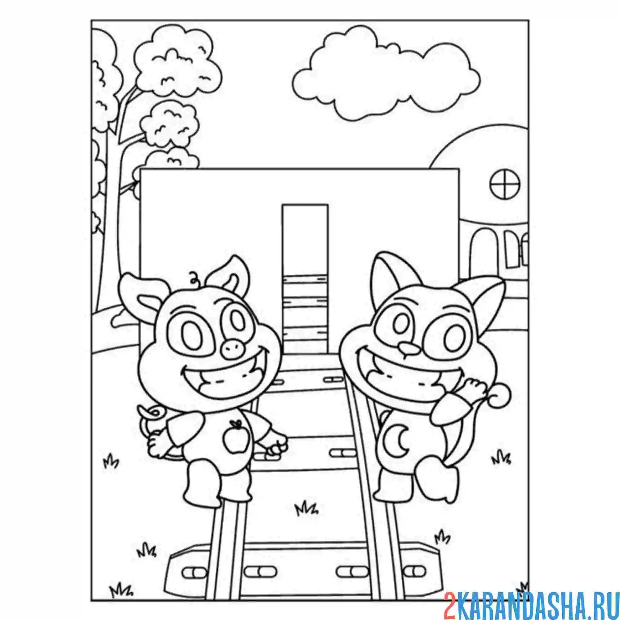 Раскраска picky piggy и catnap