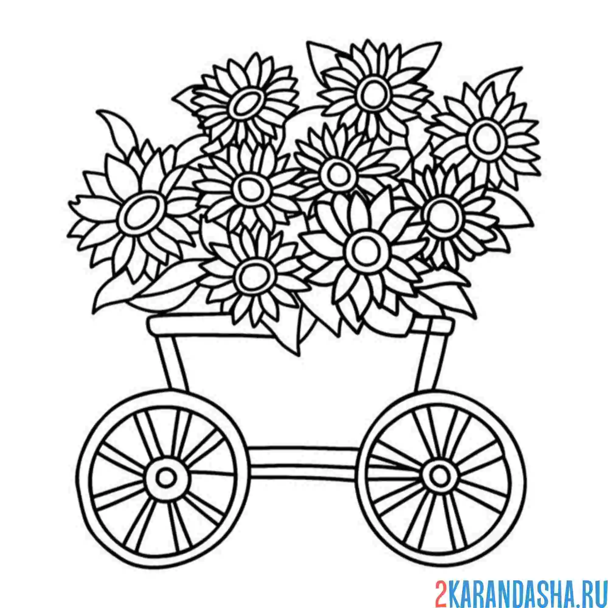 Раскраска подсолнух в телеге