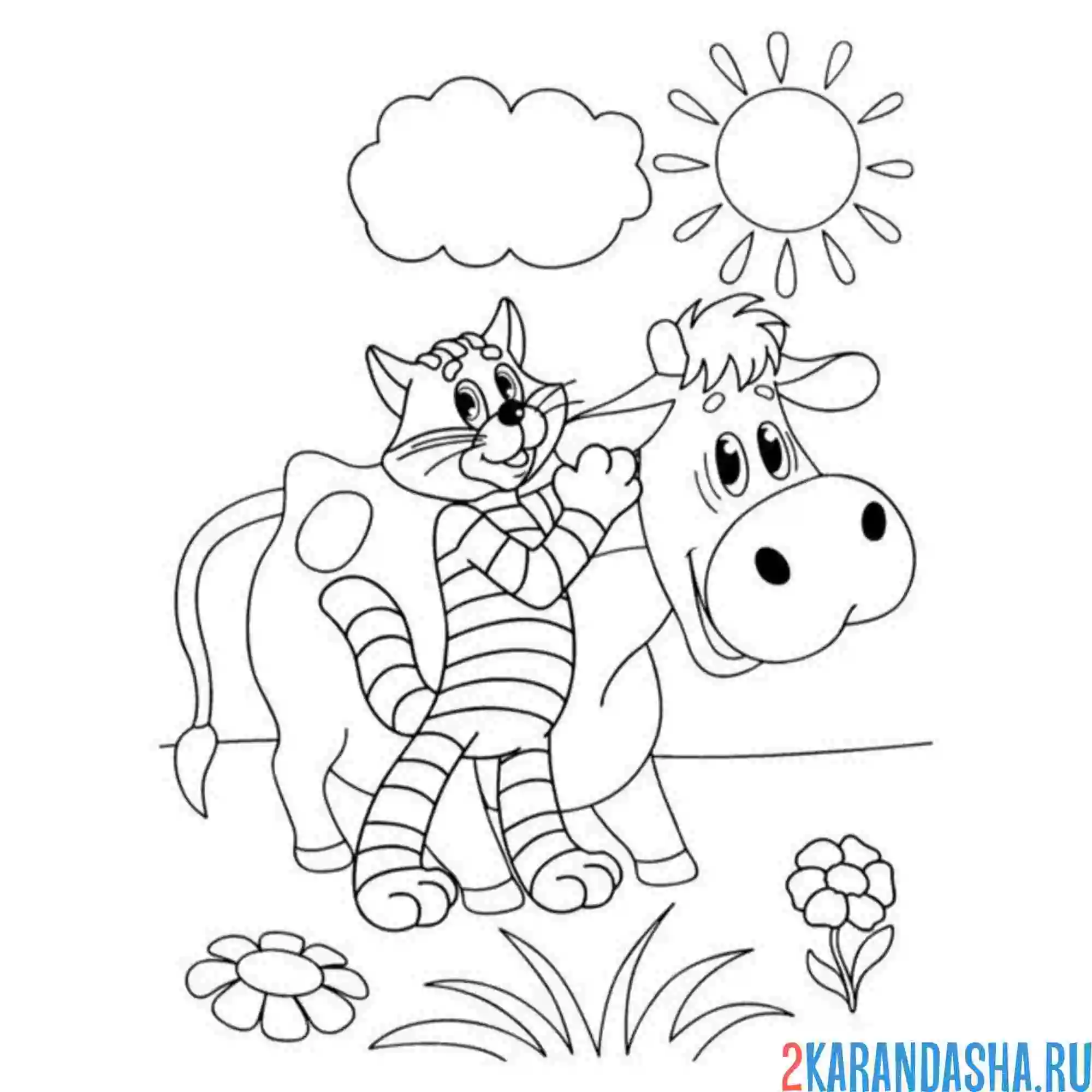 Раскраска кот матроскин и его корова