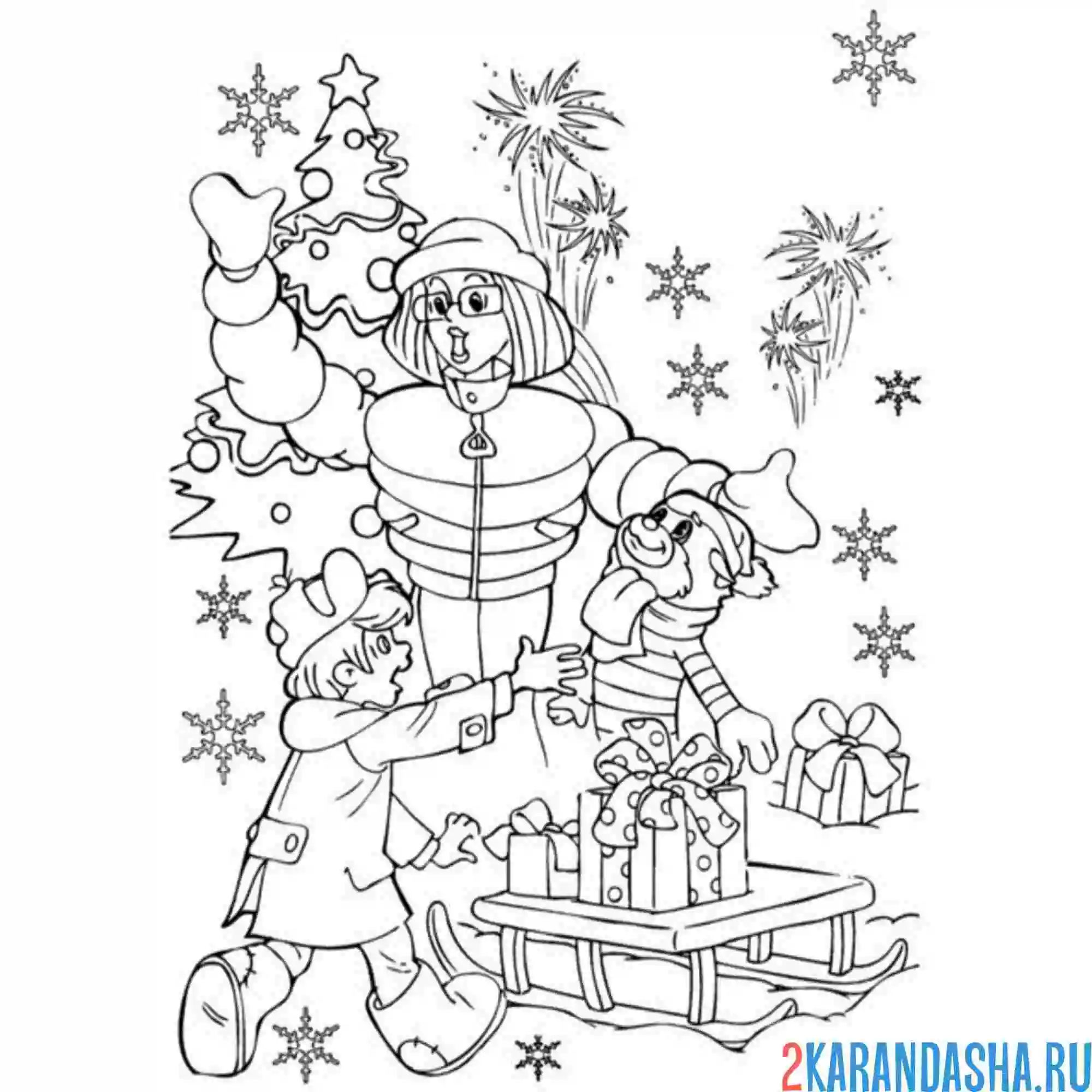 Раскраска новый год в простоквашино