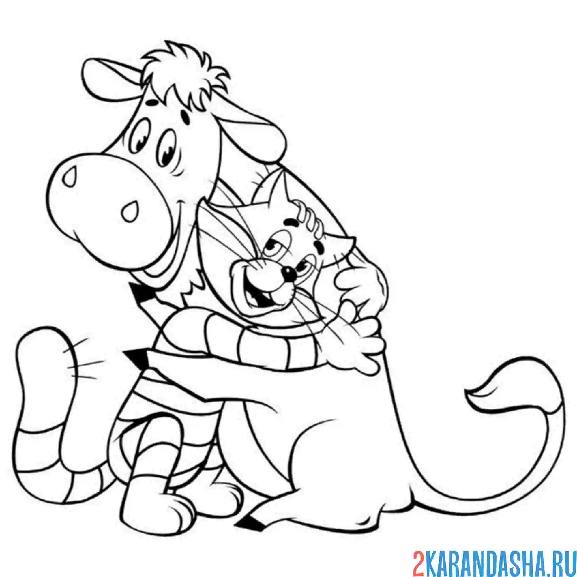 Раскраска обнимашки матроскина и мурки