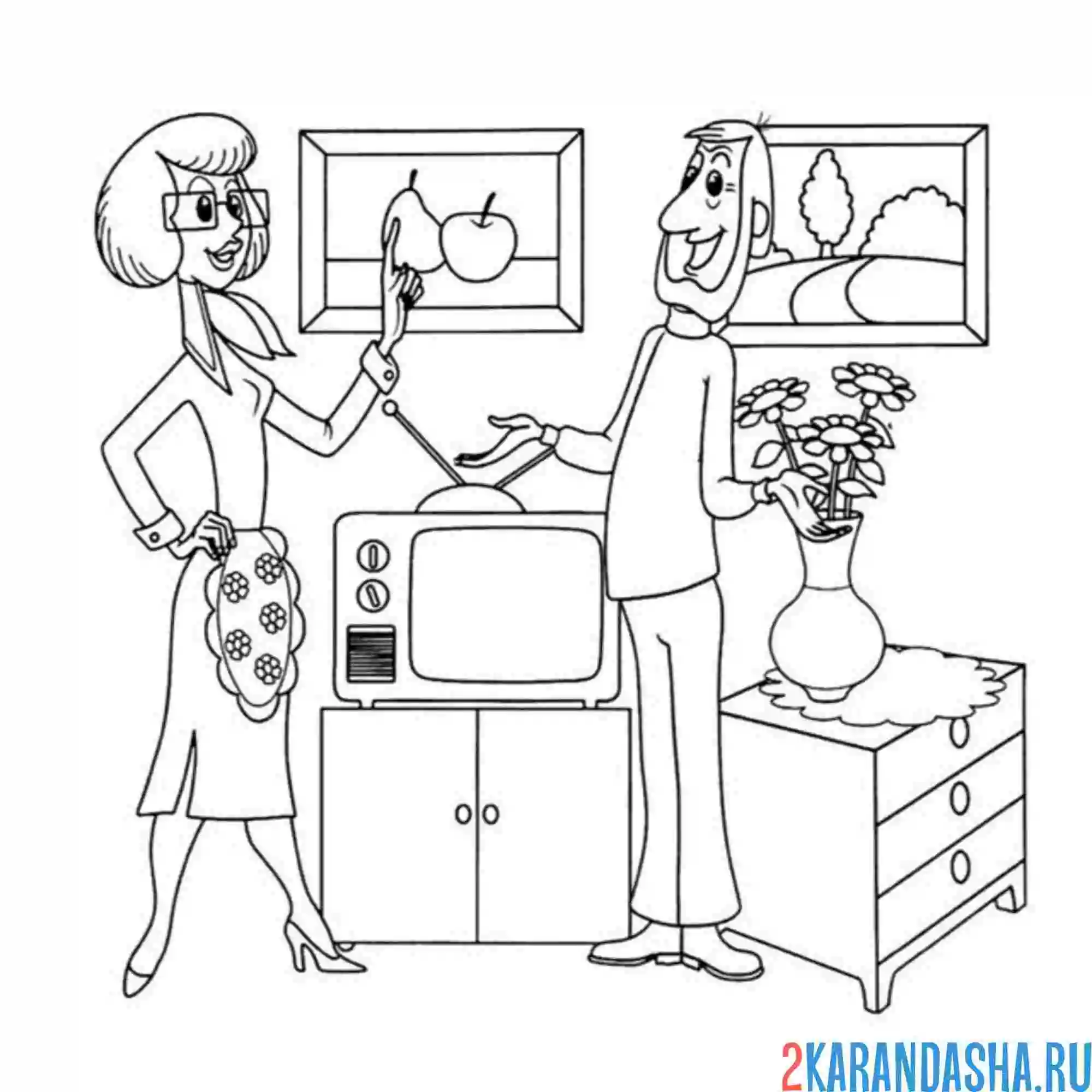 Раскраска папа и мама из простоквашино