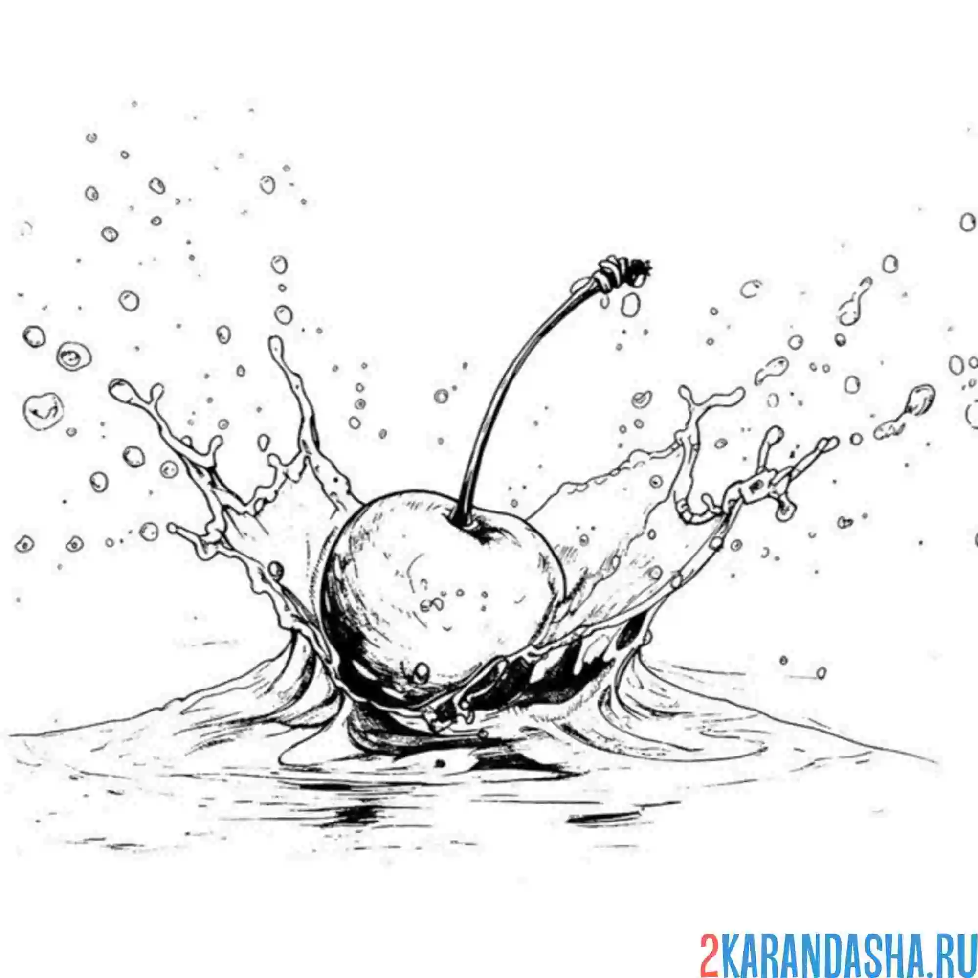Раскраска вишня падает в воду