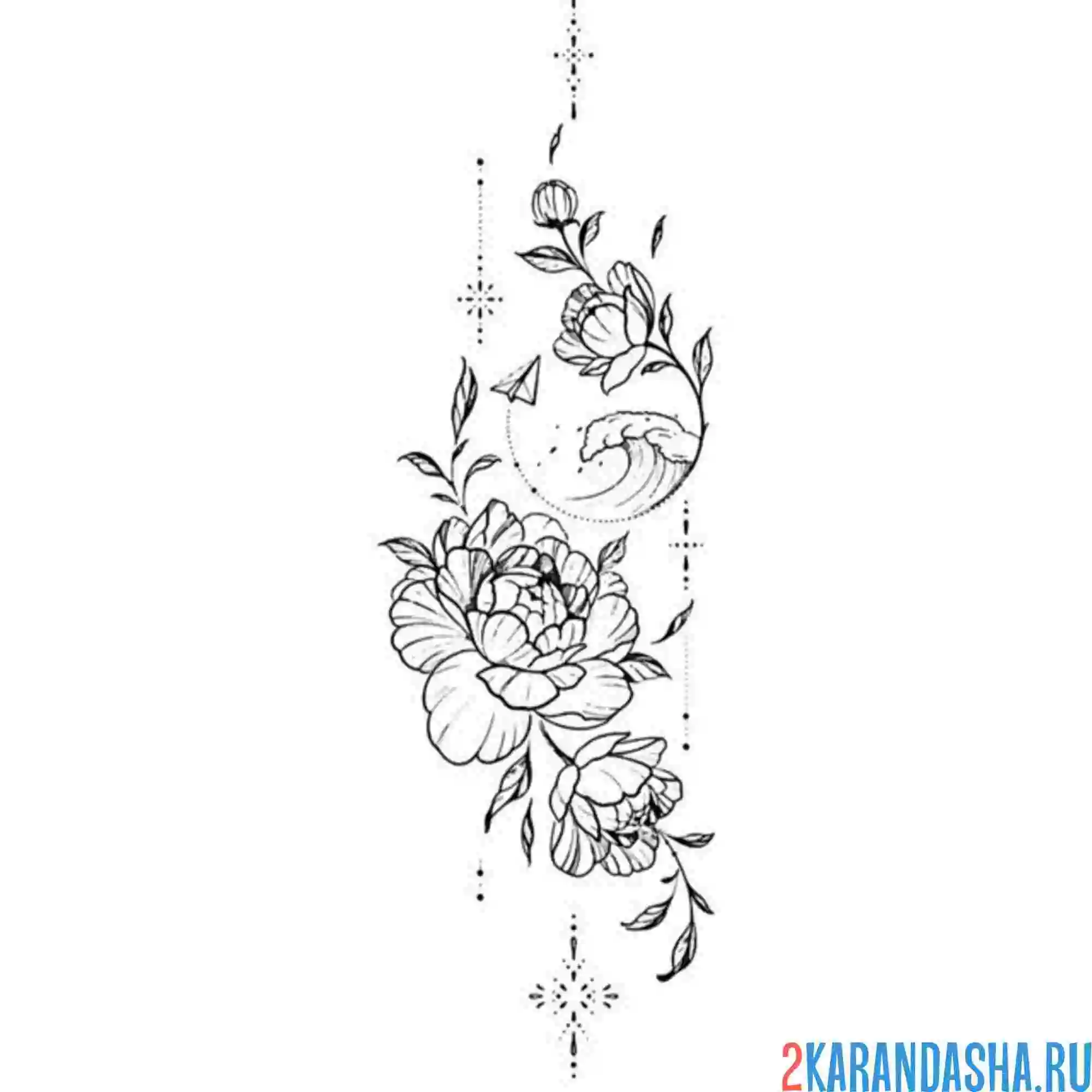 Раскраска пион для татуировки