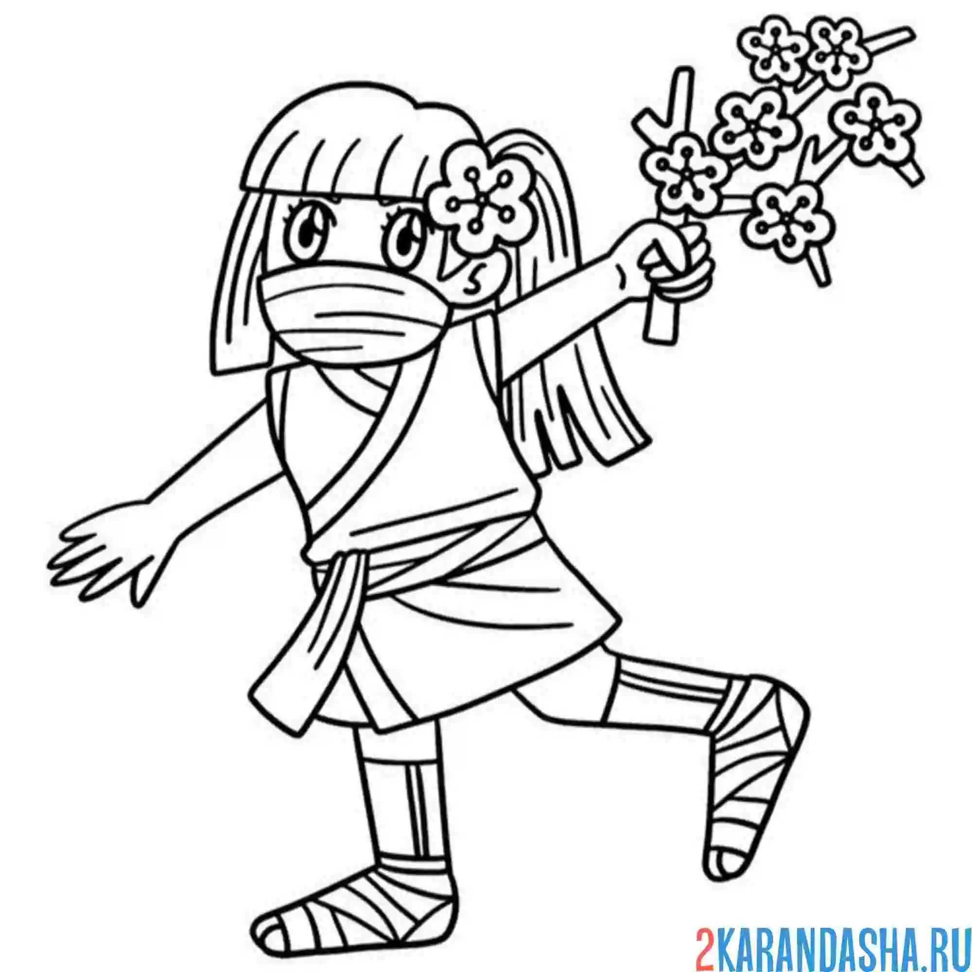 Раскраска японка и сакура