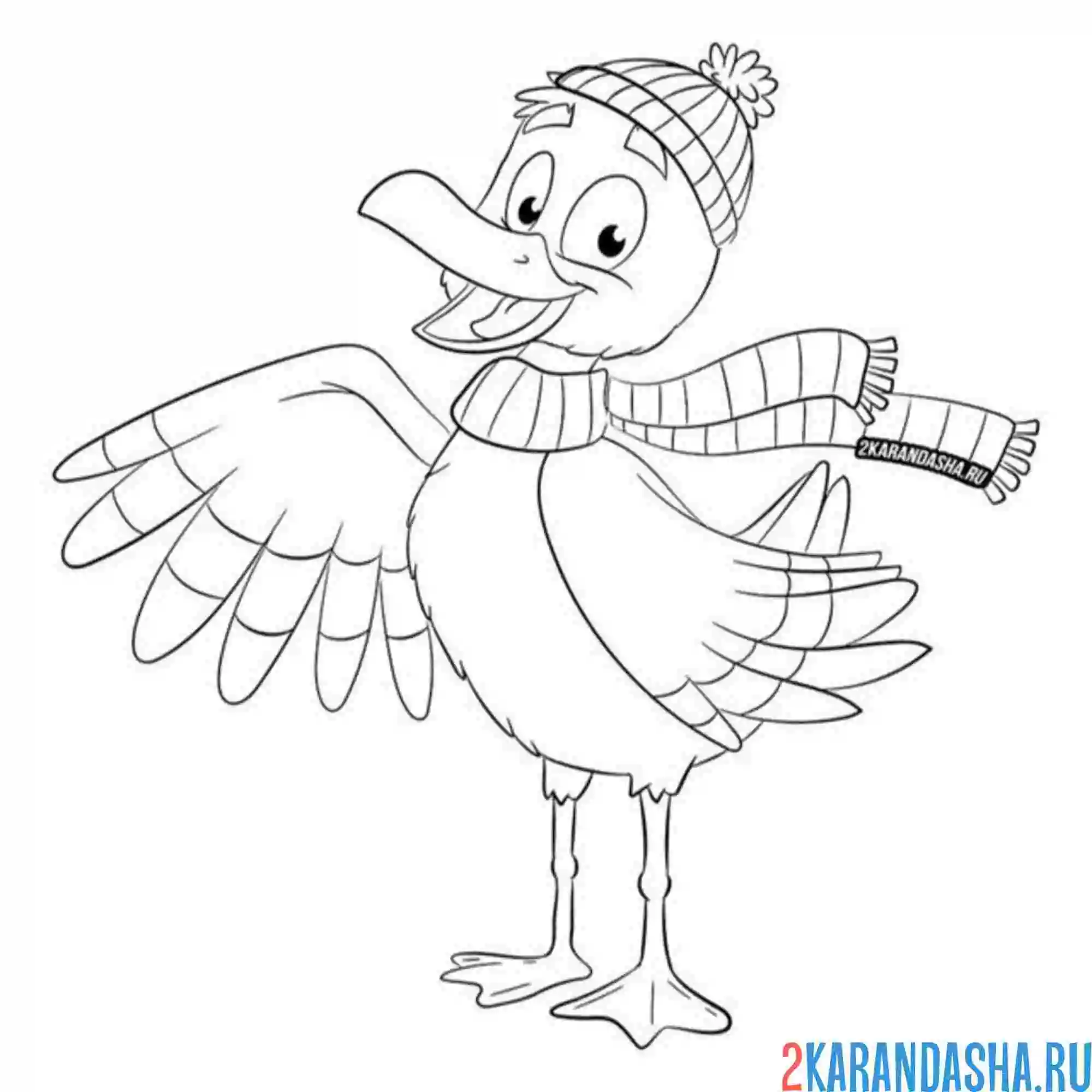 Раскраска чайка в шарфе и шапке