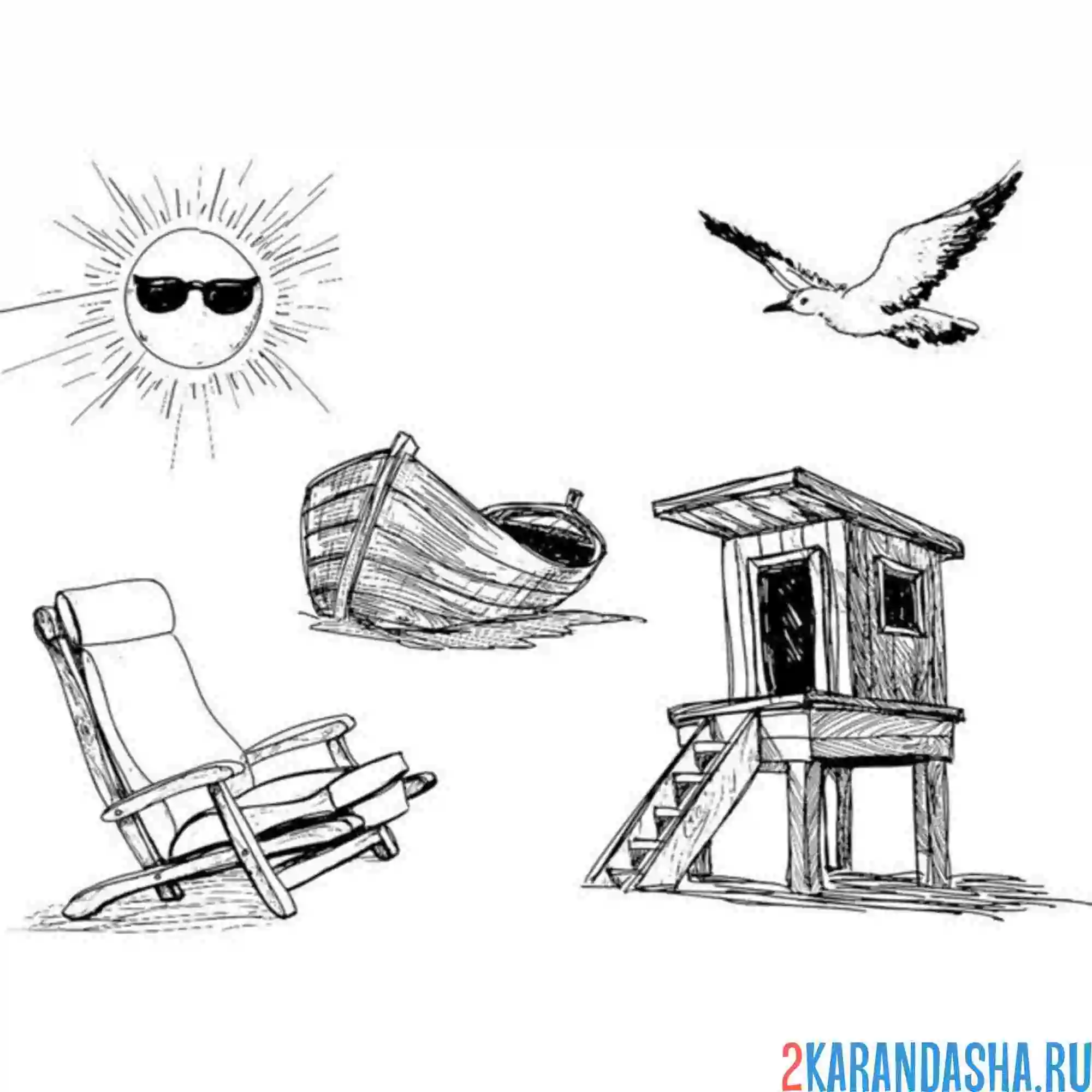 Раскраска лодка солнце чайка
