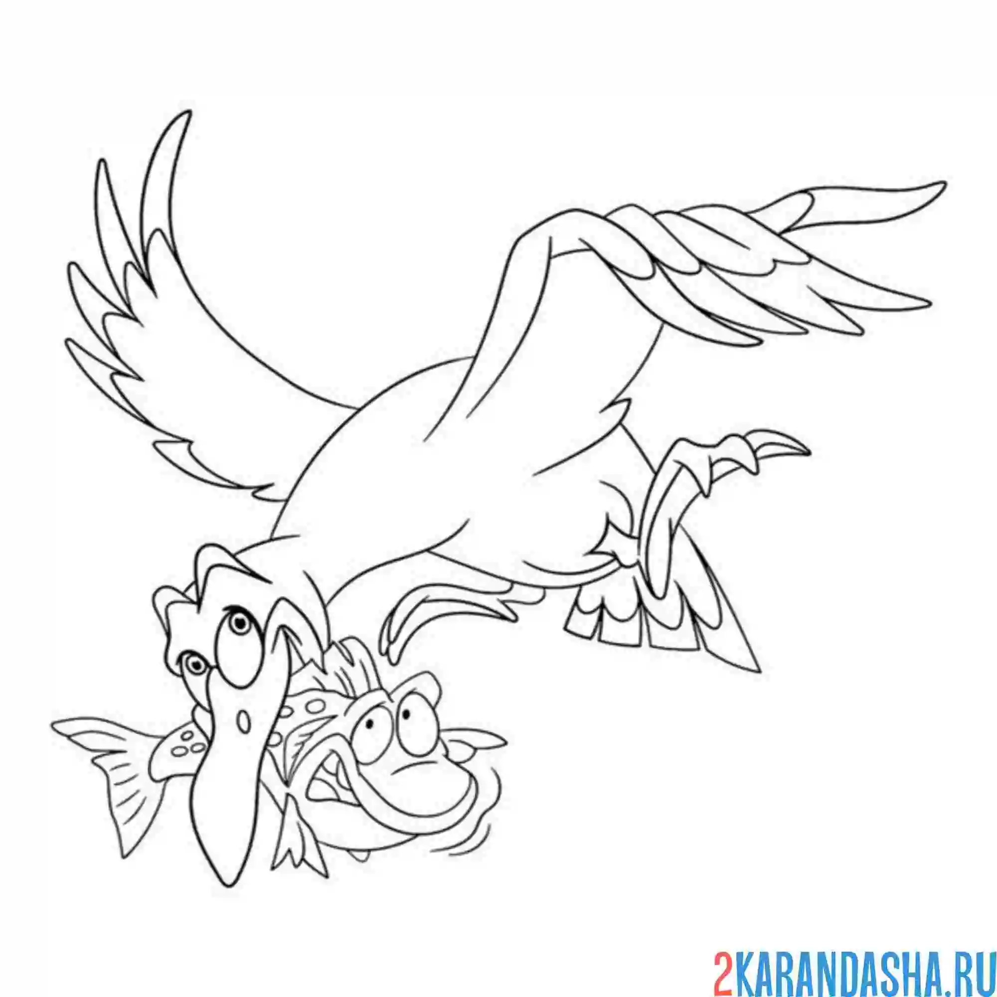 Раскраска чайка поймала лягушу