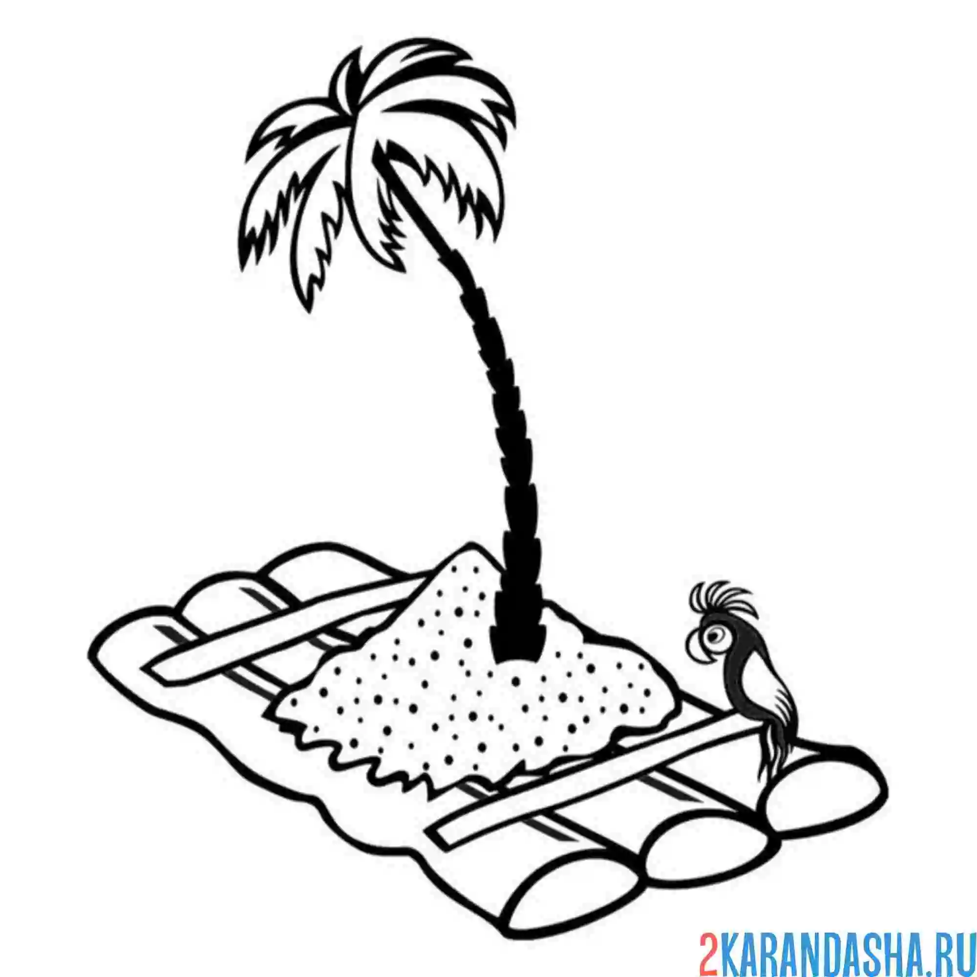 Раскраска пальма на плоту