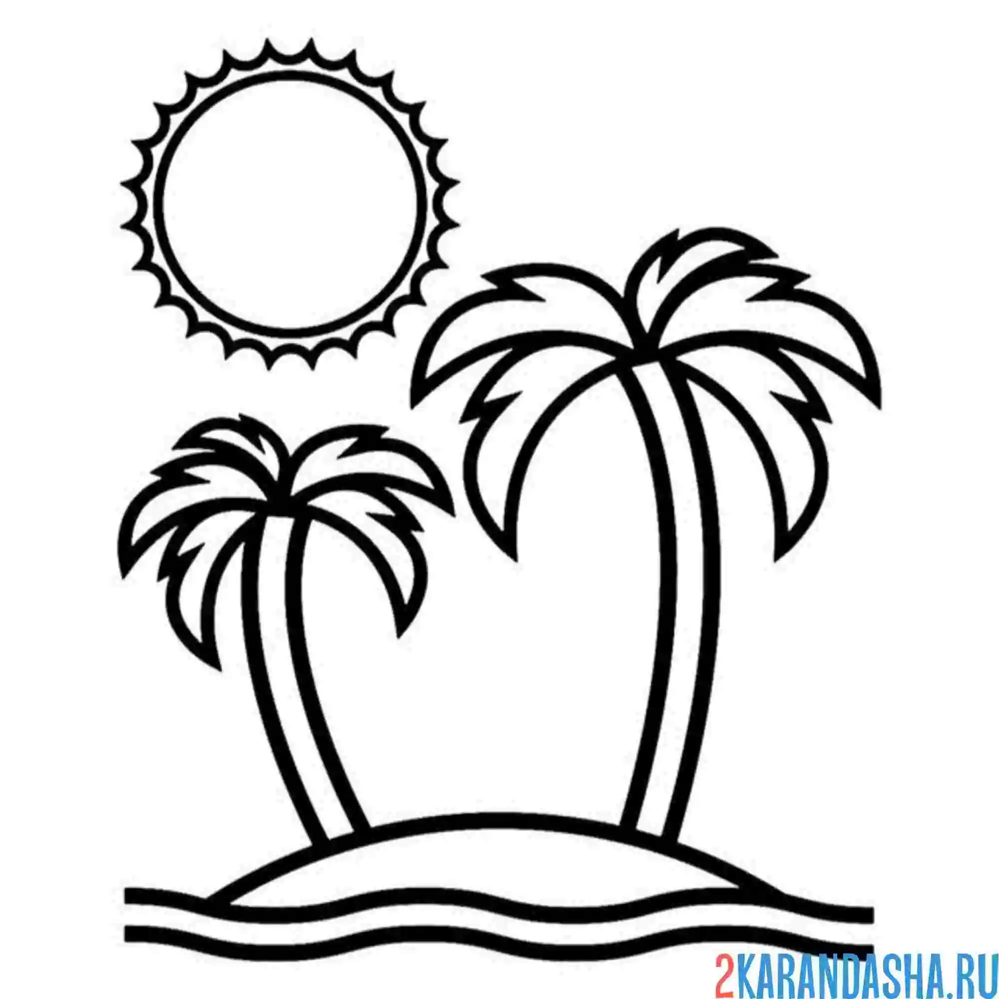 Раскраска палящее солнце пальмы