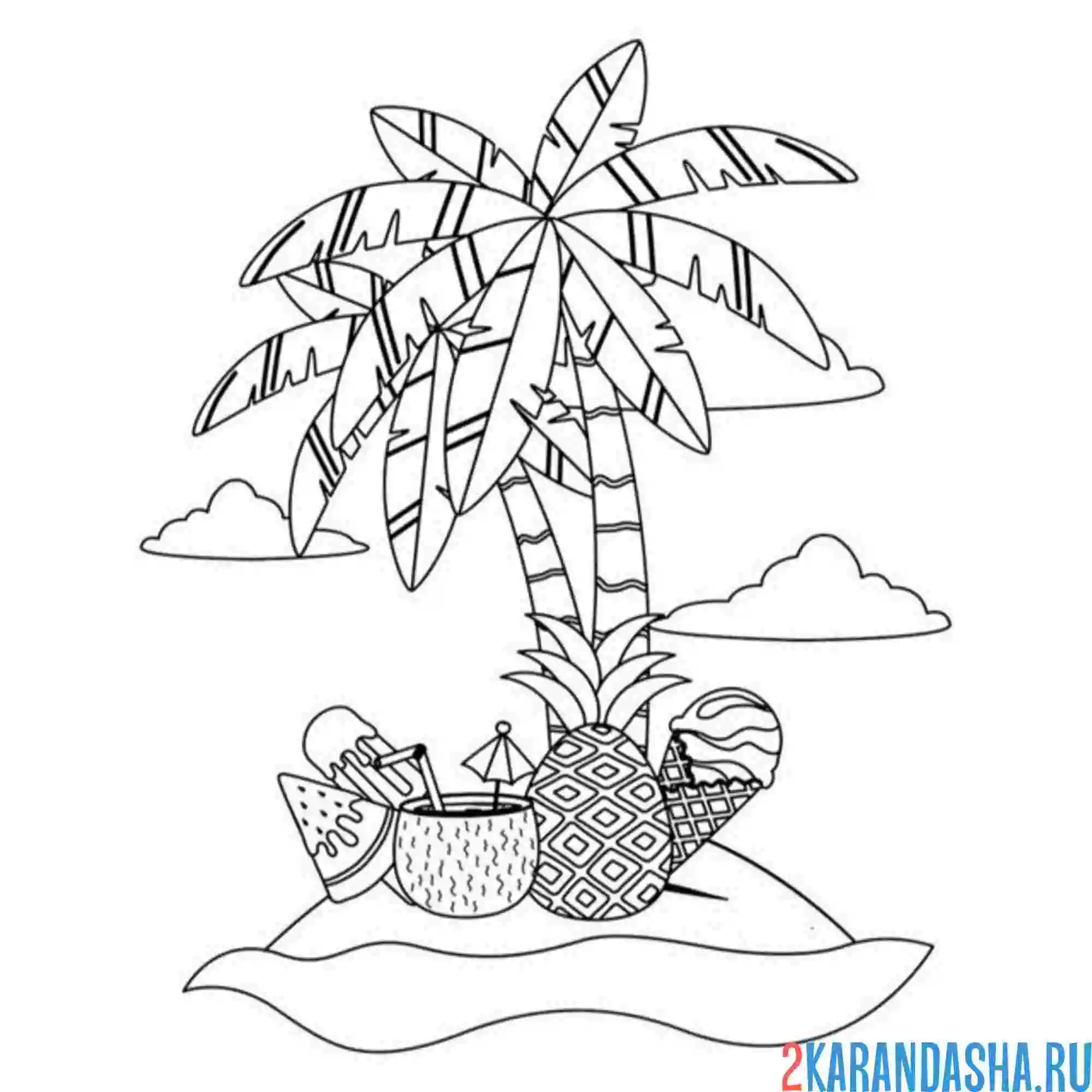 Раскраска пляжная пальма