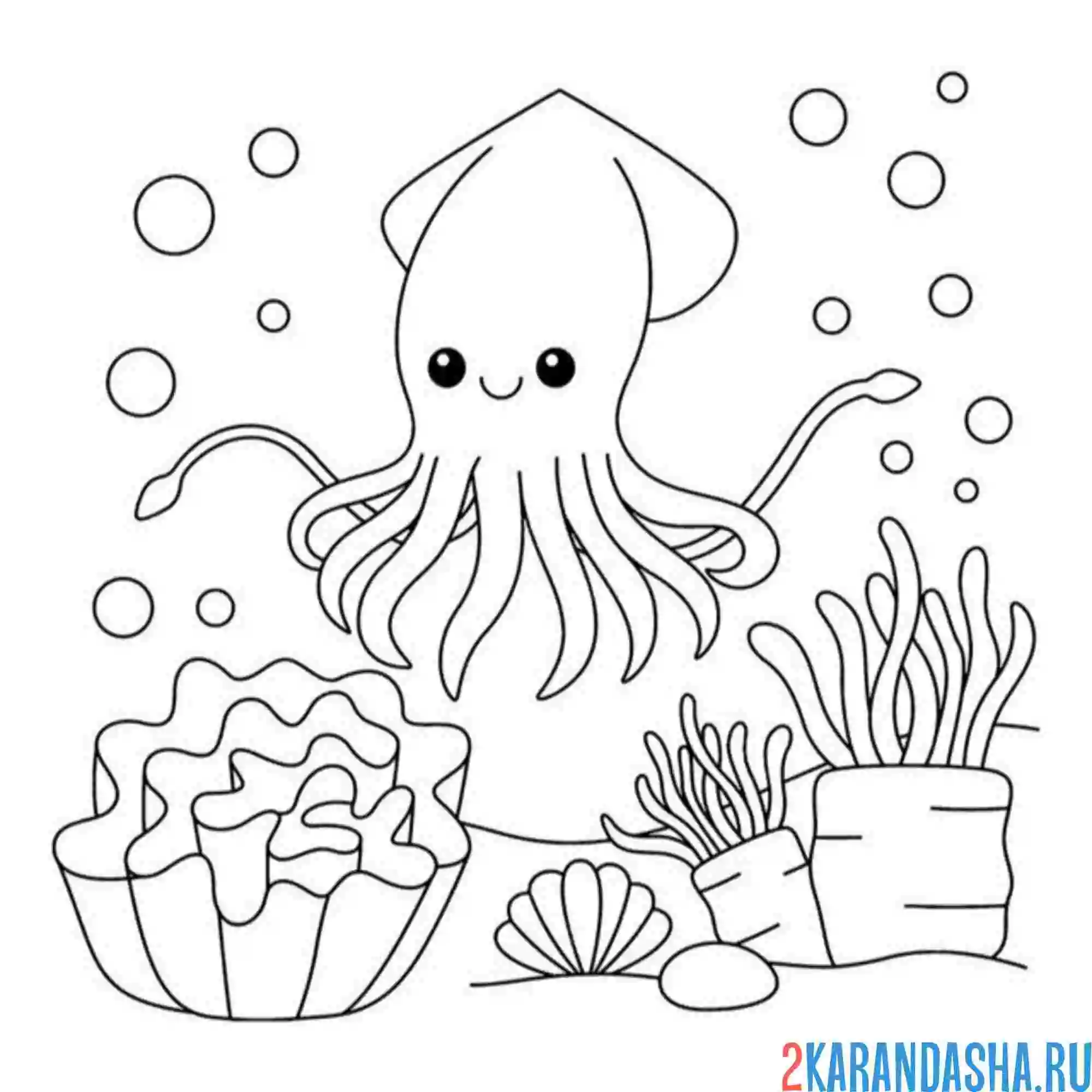 Раскраска море осьминог