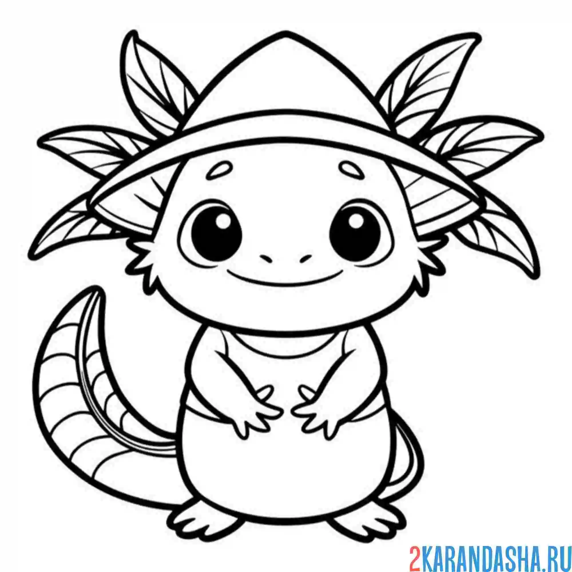 Раскраска аксолотль в японской шляпе