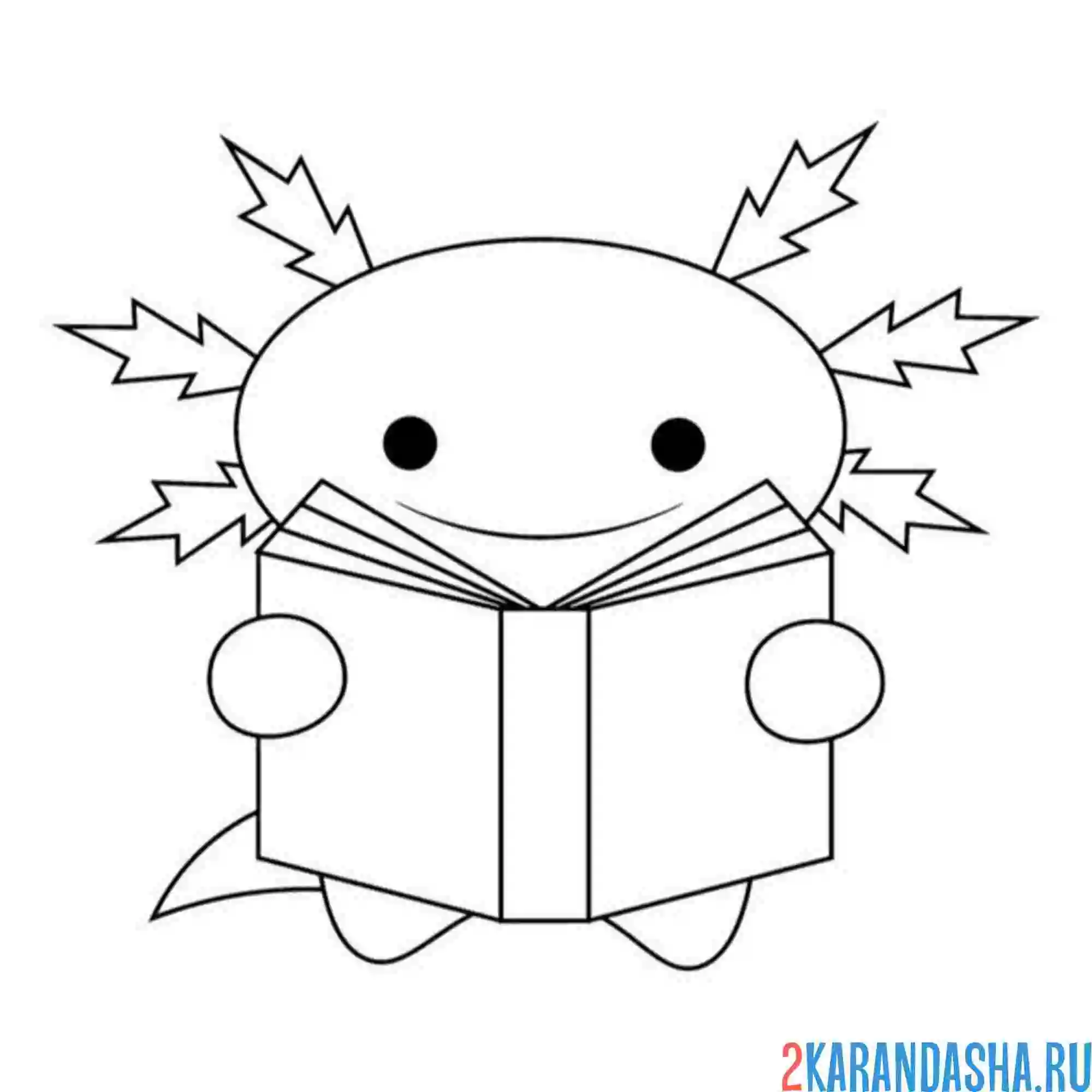 Раскраска аксолотль с книгой