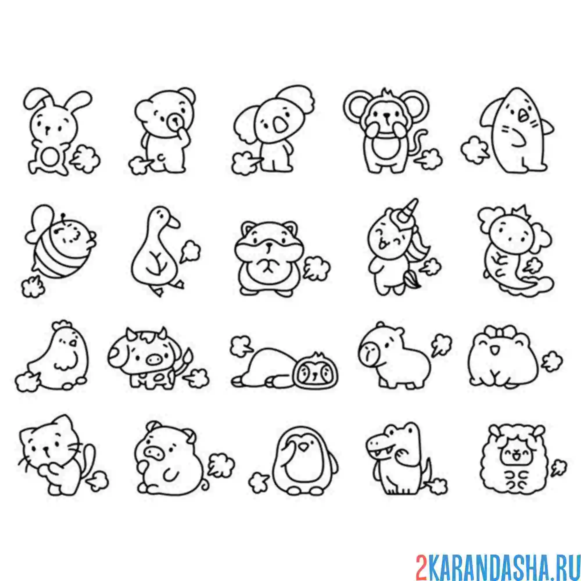 Раскраска милые животные наклейки