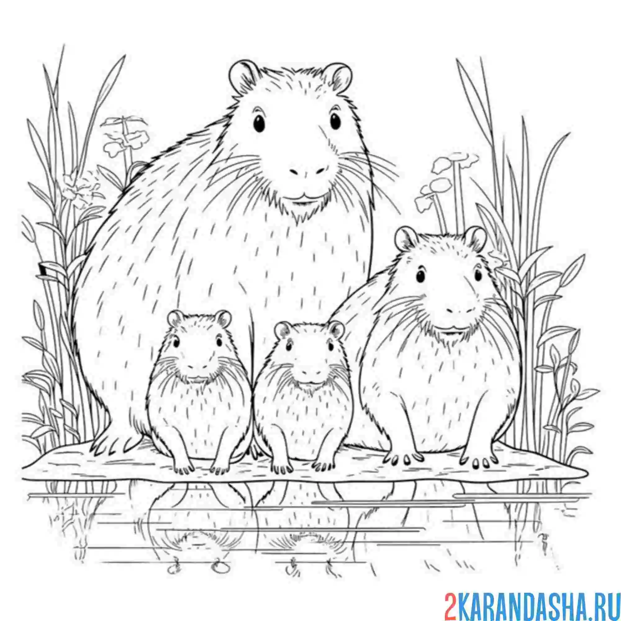 Раскраска семья капибар