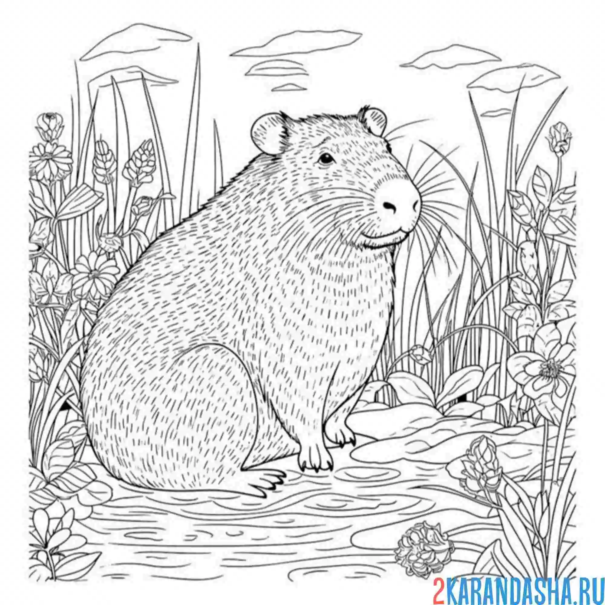 Раскраска настоящая капибара