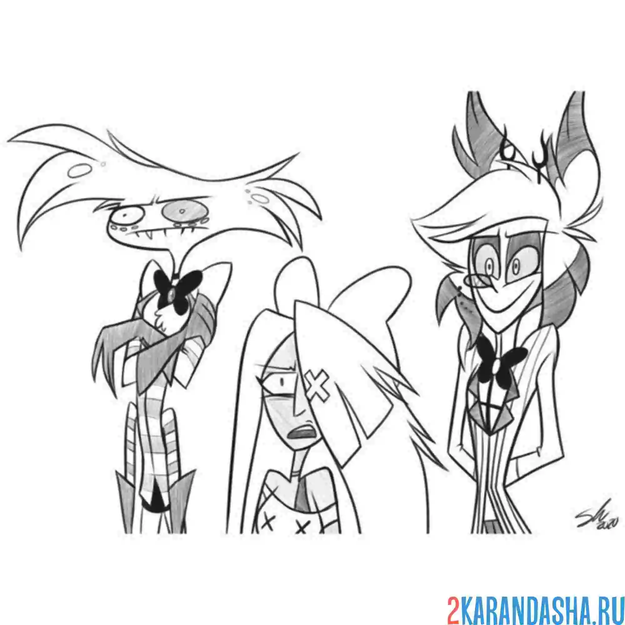 Раскраска главные персонажи отель хазбин