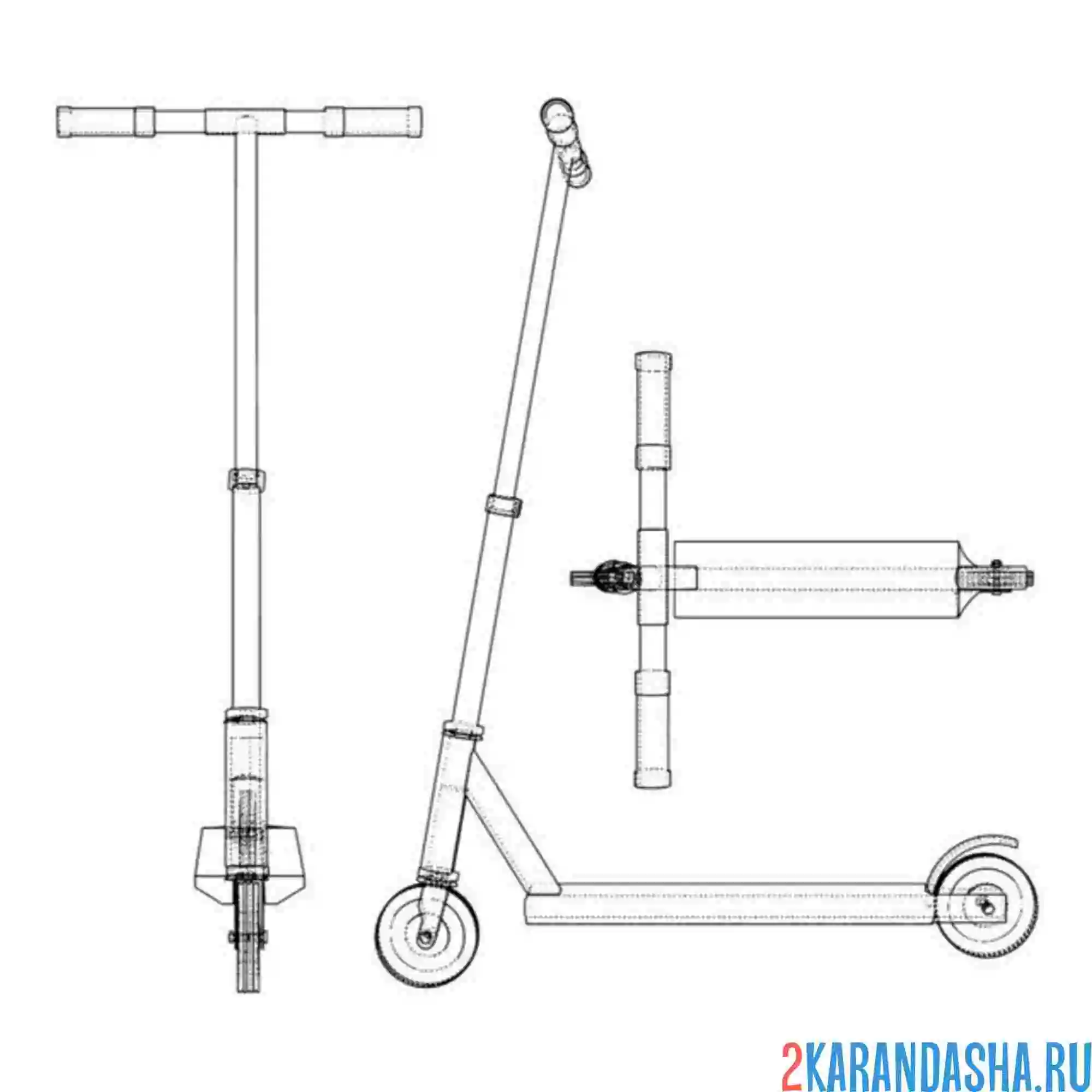 Раскраска самокат в разборе