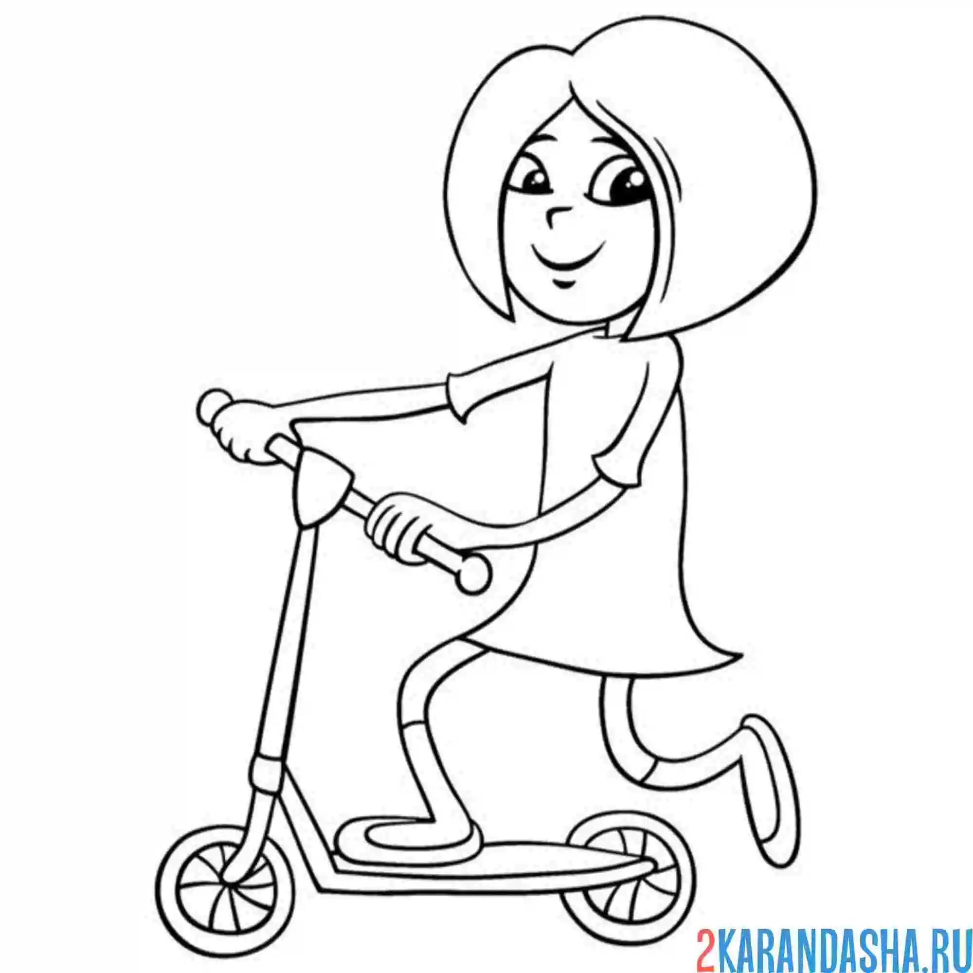 Раскраска маленькая девочка на самокате