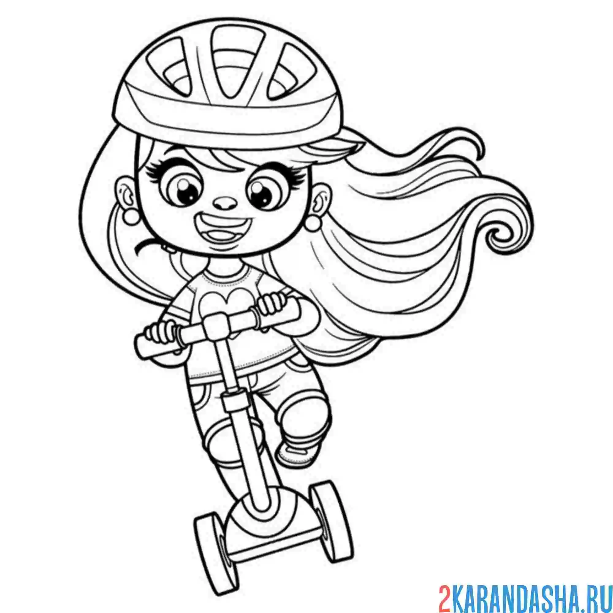 Раскраска девочка мчится на самокате