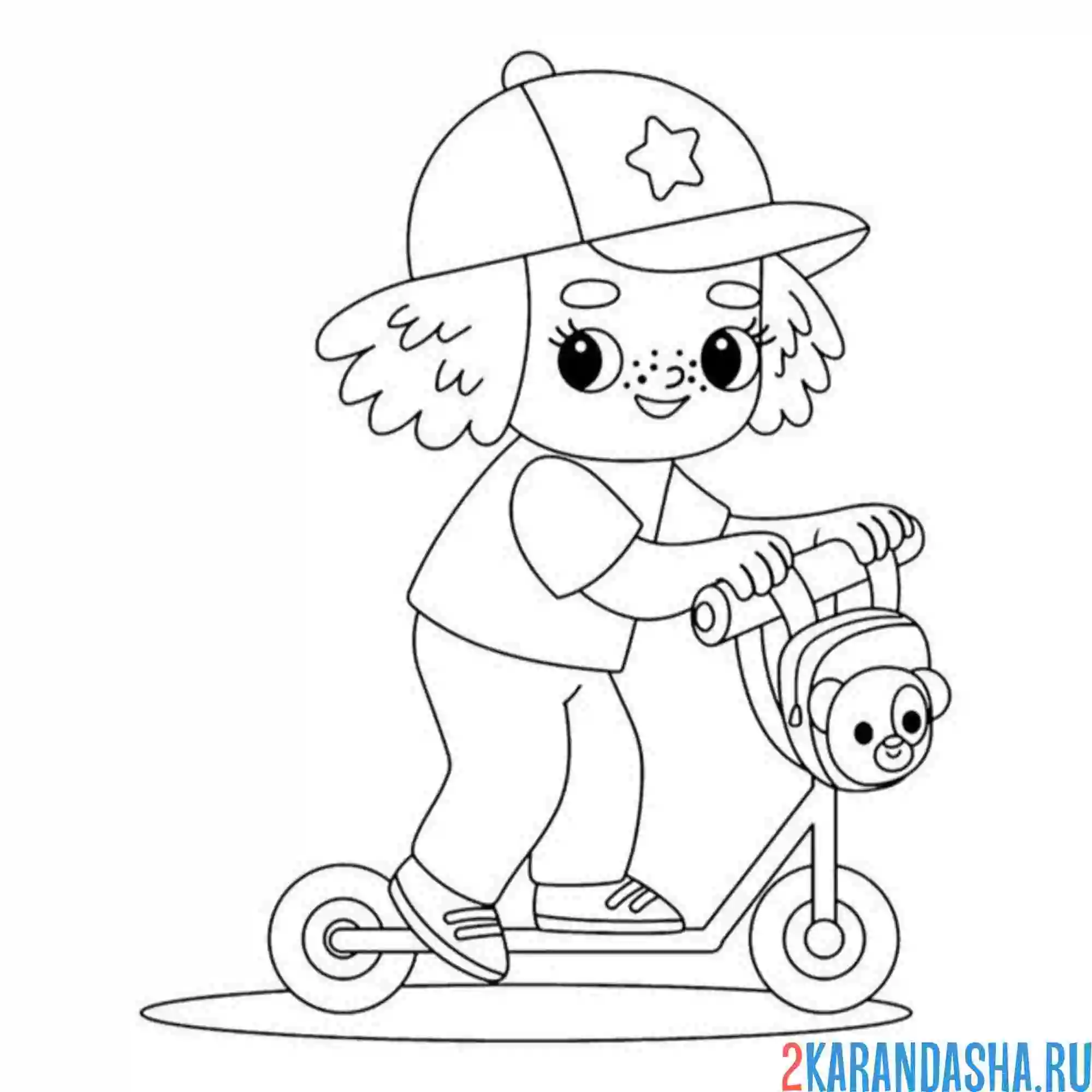 Раскраска малыш на самокате