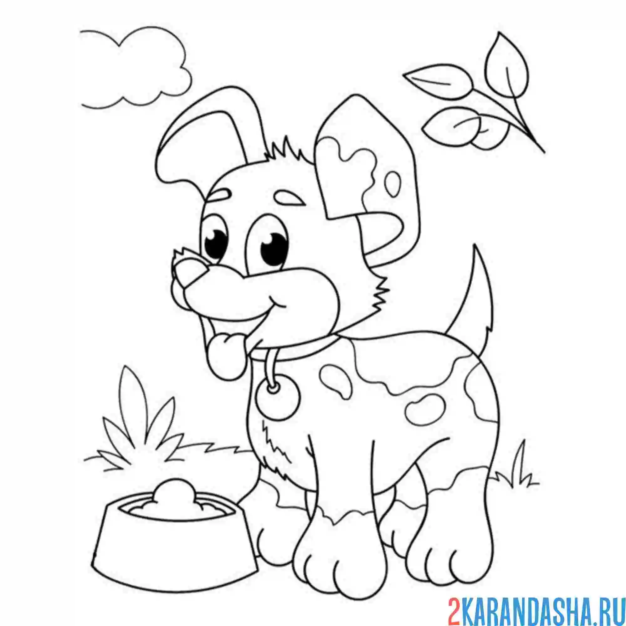 Раскраска щенок и миска