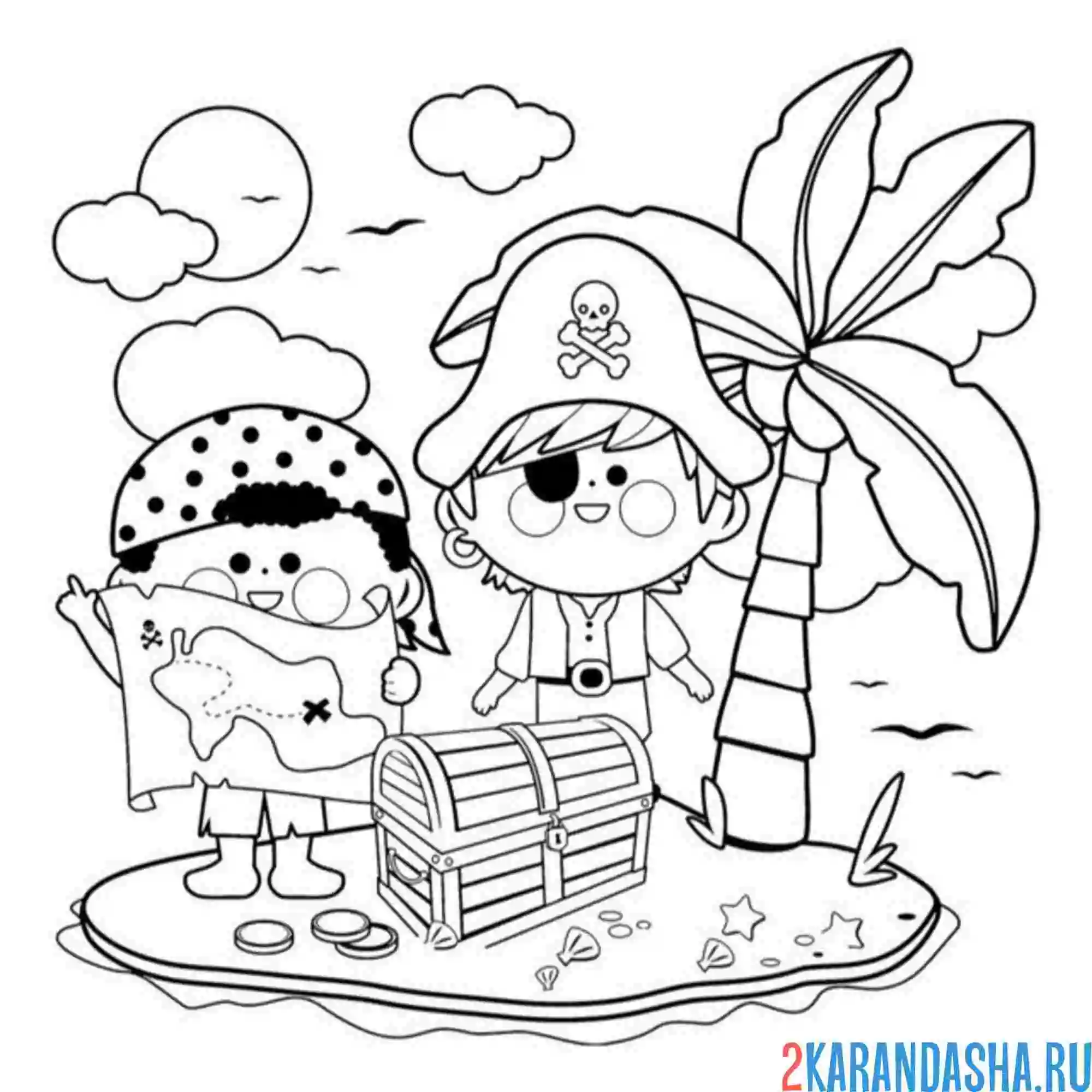 Раскраска остров сокровищ и пираты