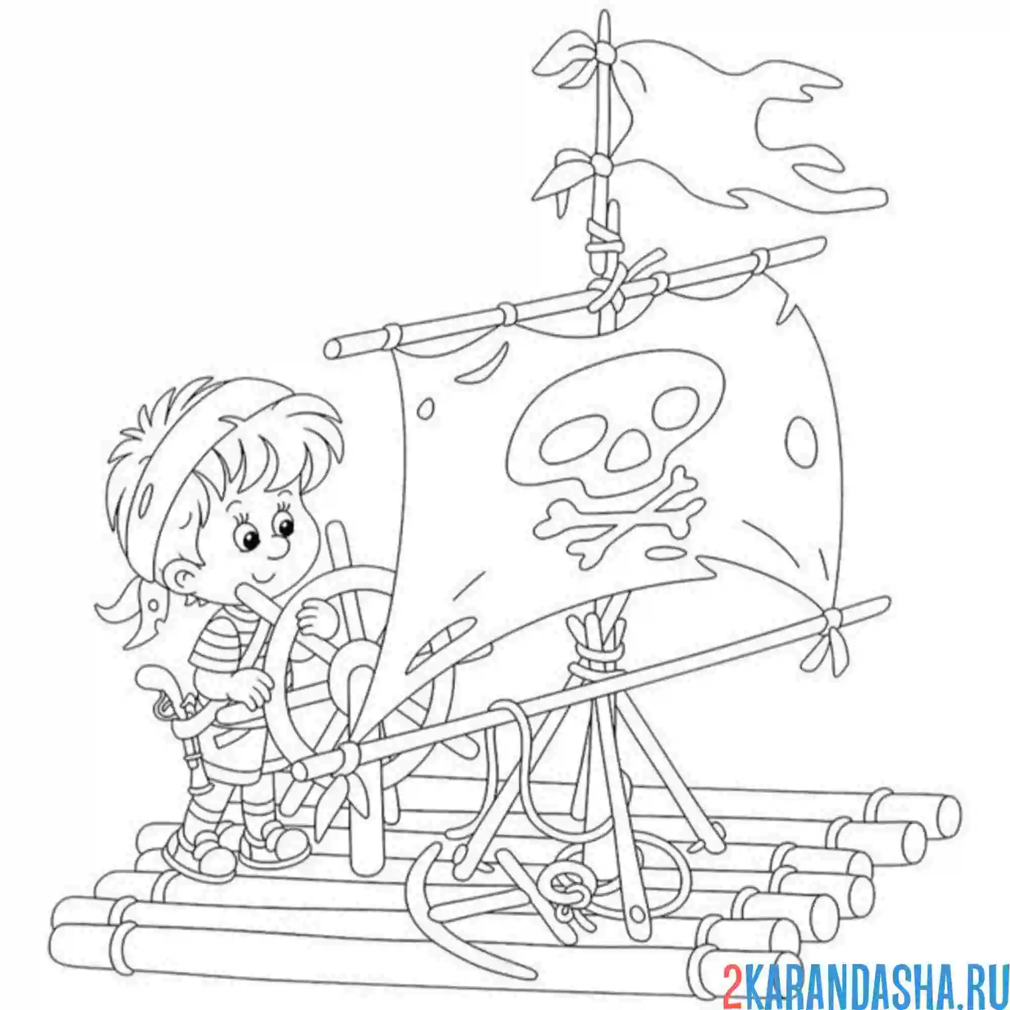 Раскраска плот из дерева