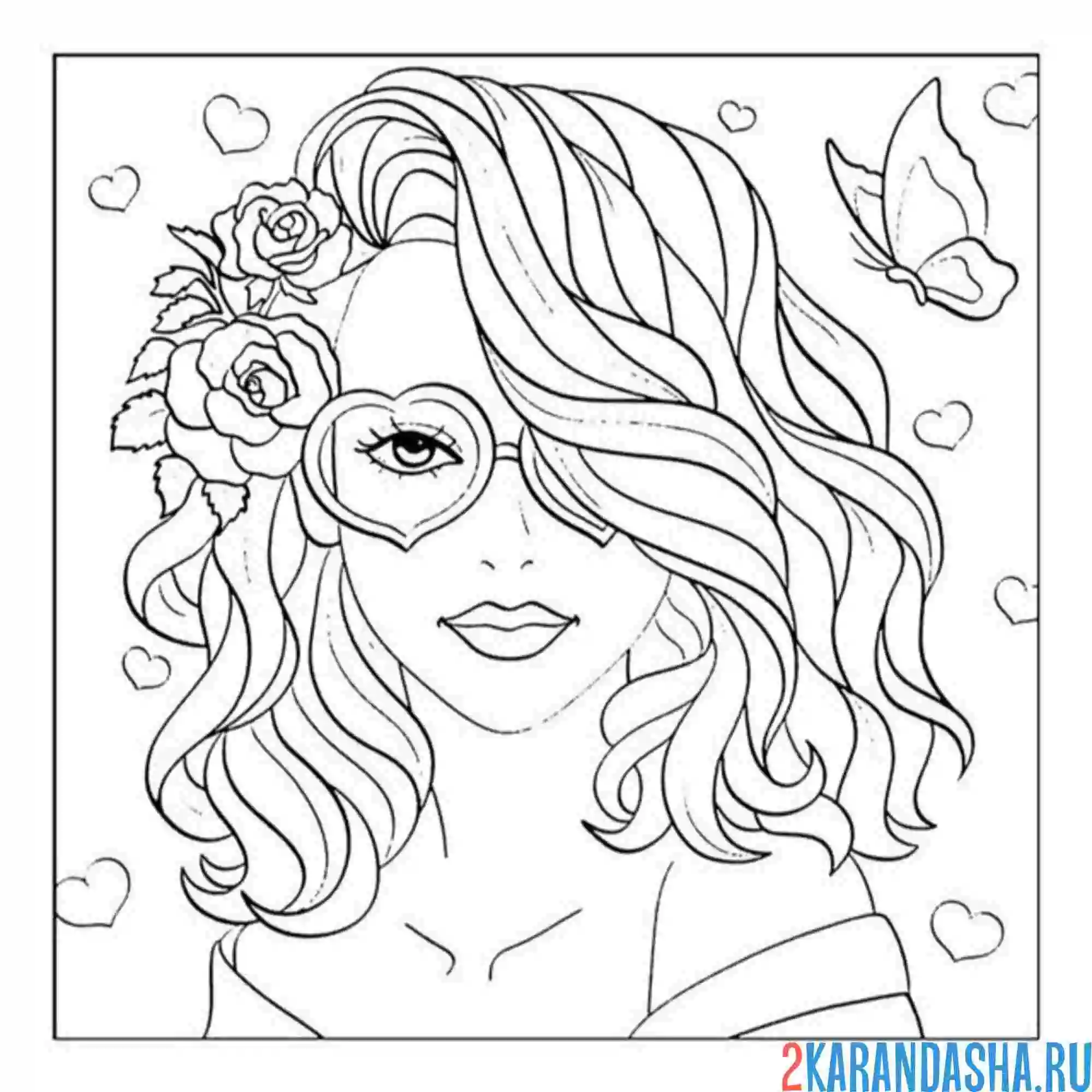 Раскраска девушка с розами эстетика