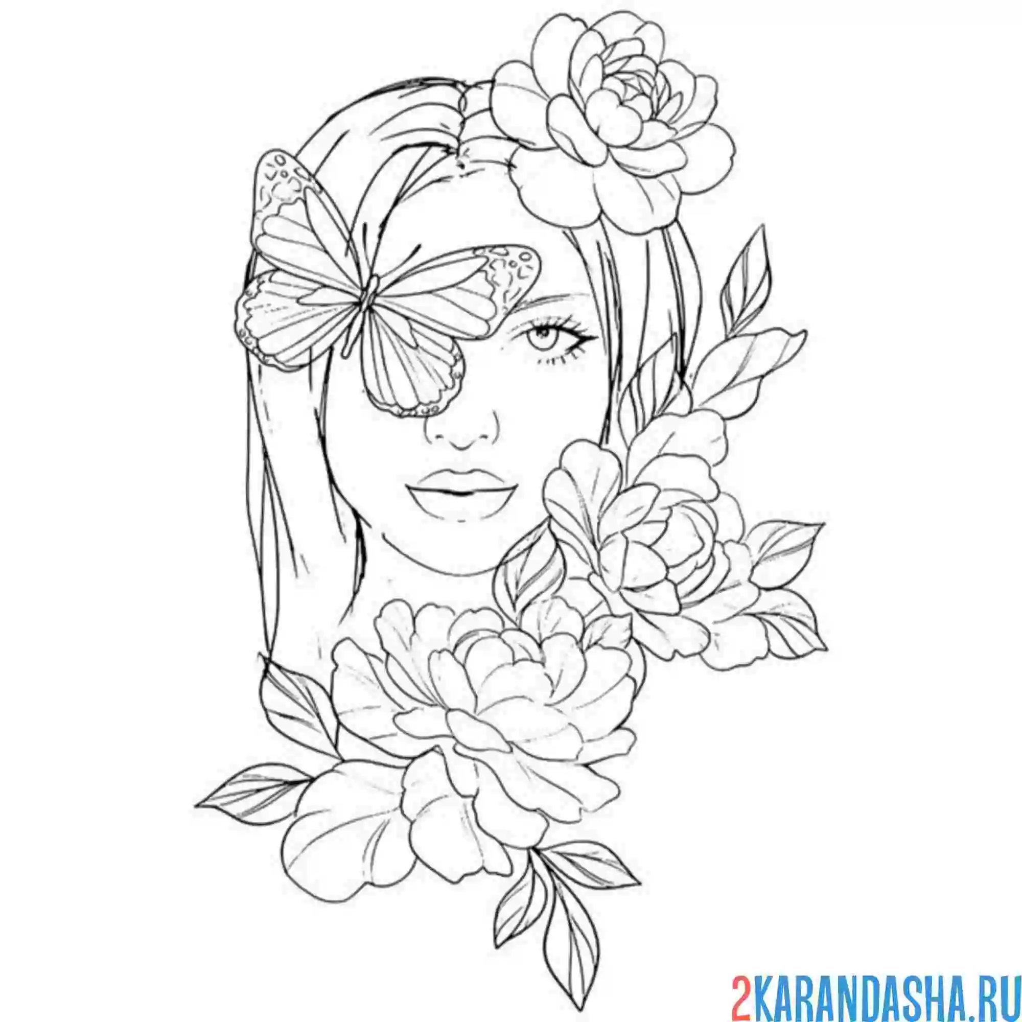 Раскраска эстетика бабочка на девушке