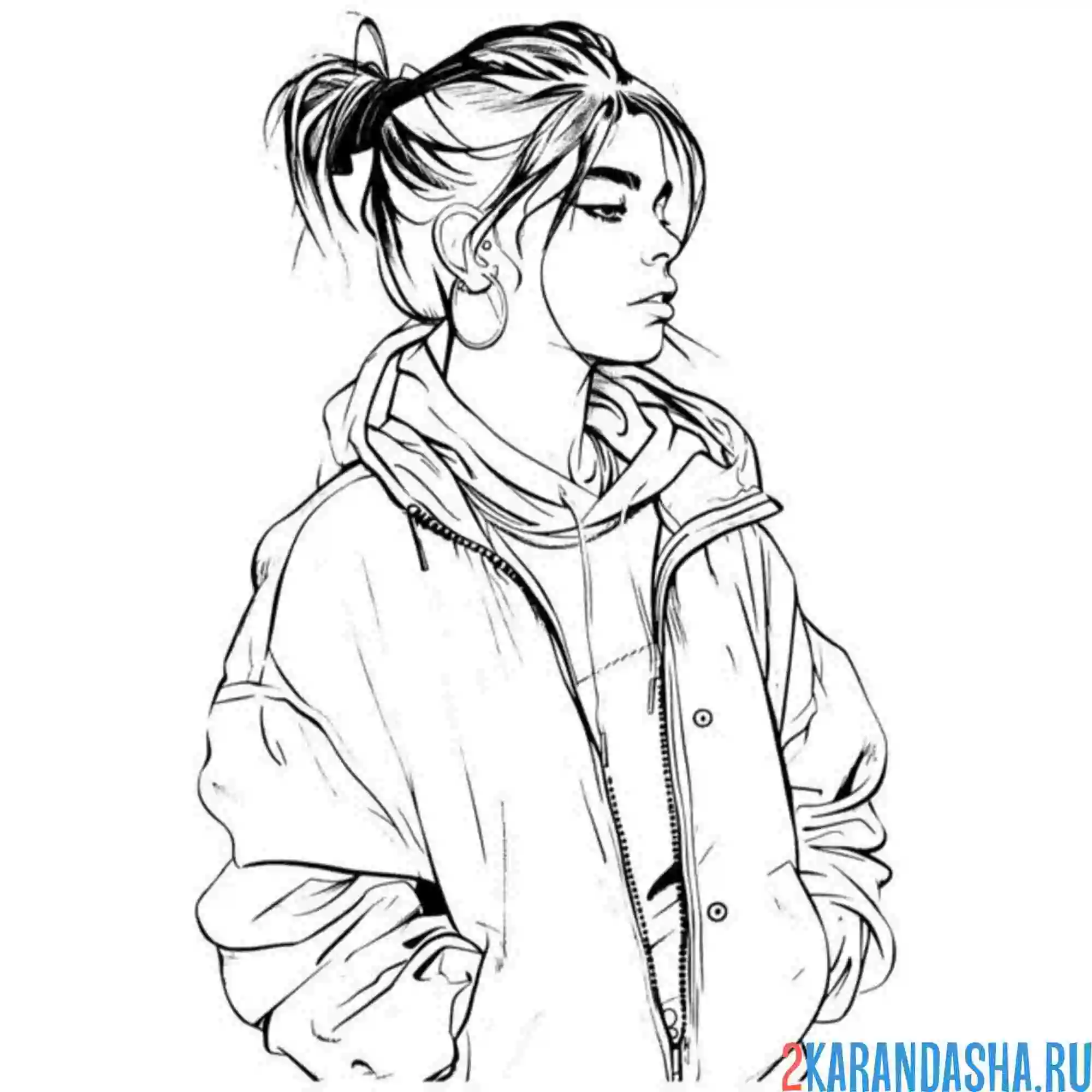 Раскраска девушка в куртке эстетика