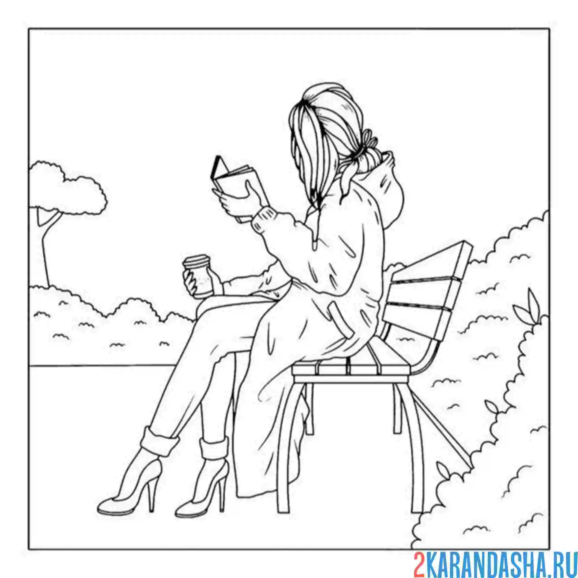 Раскраска эстетика девушка на лавке