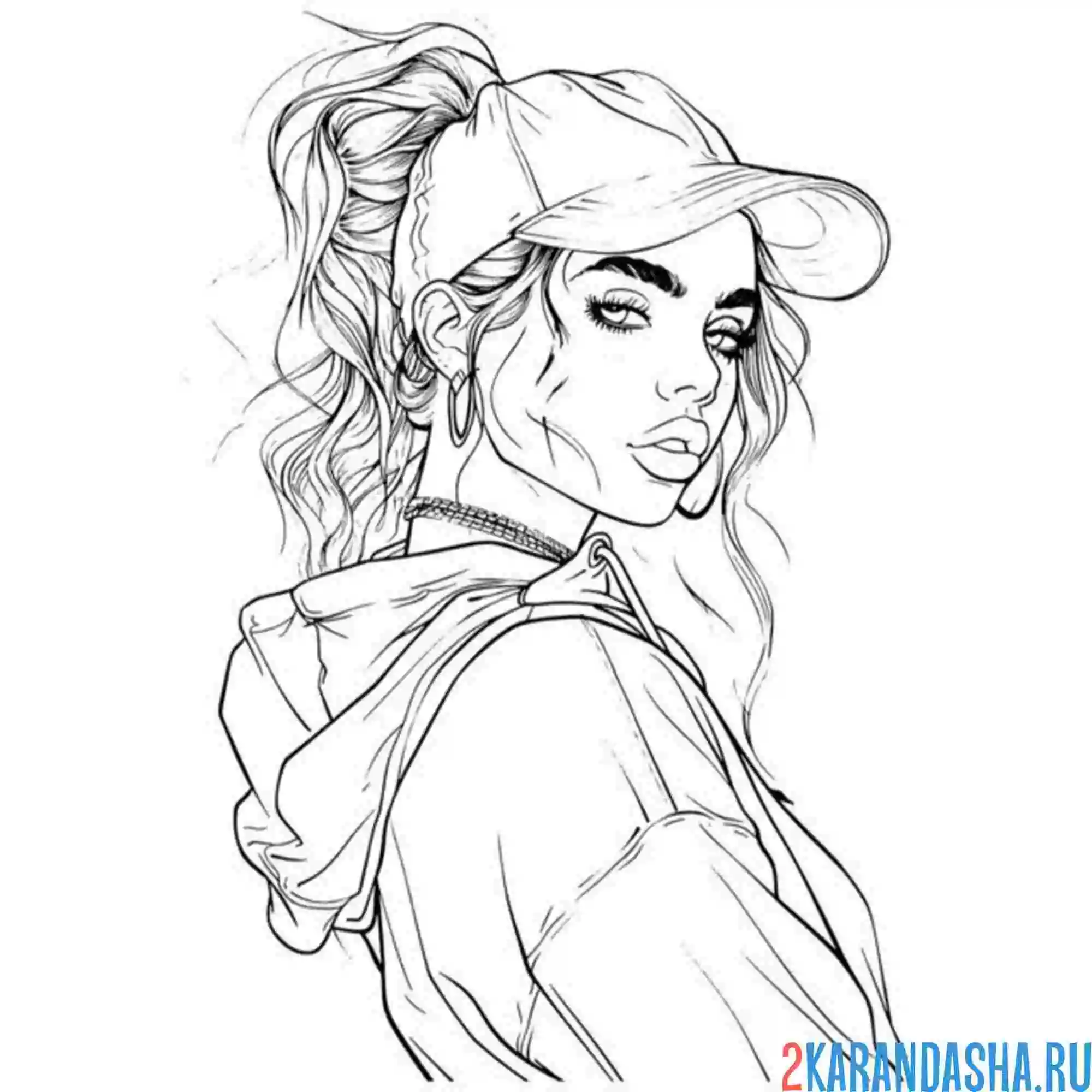 Раскраска эстетика девушка в кепке