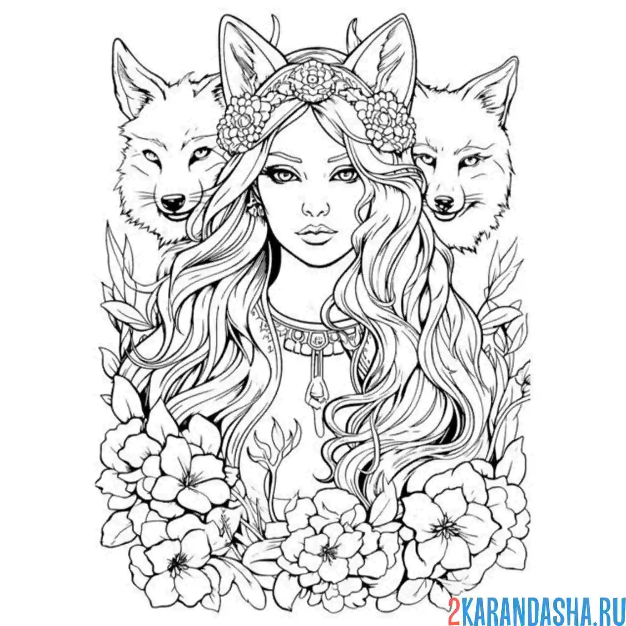 Раскраска эстетика девушки и звери