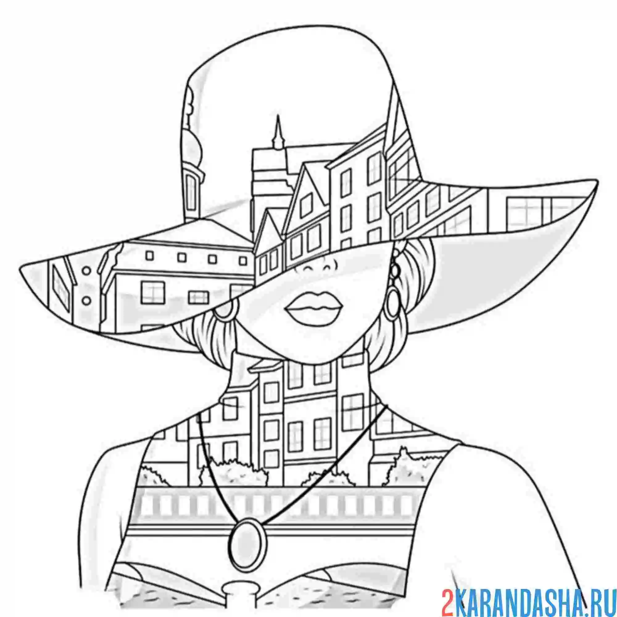 Раскраска город на шляпе эстетика