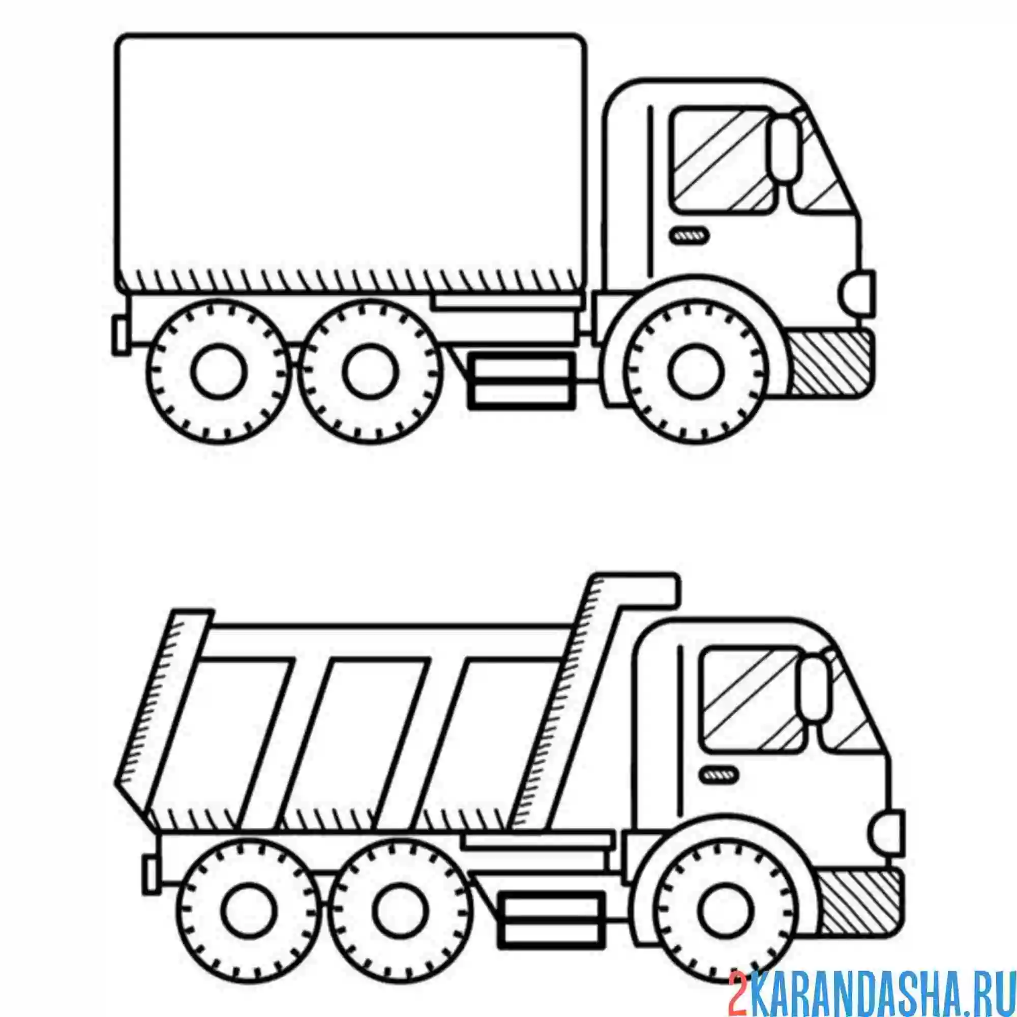 Раскраска самосвал и грузовик