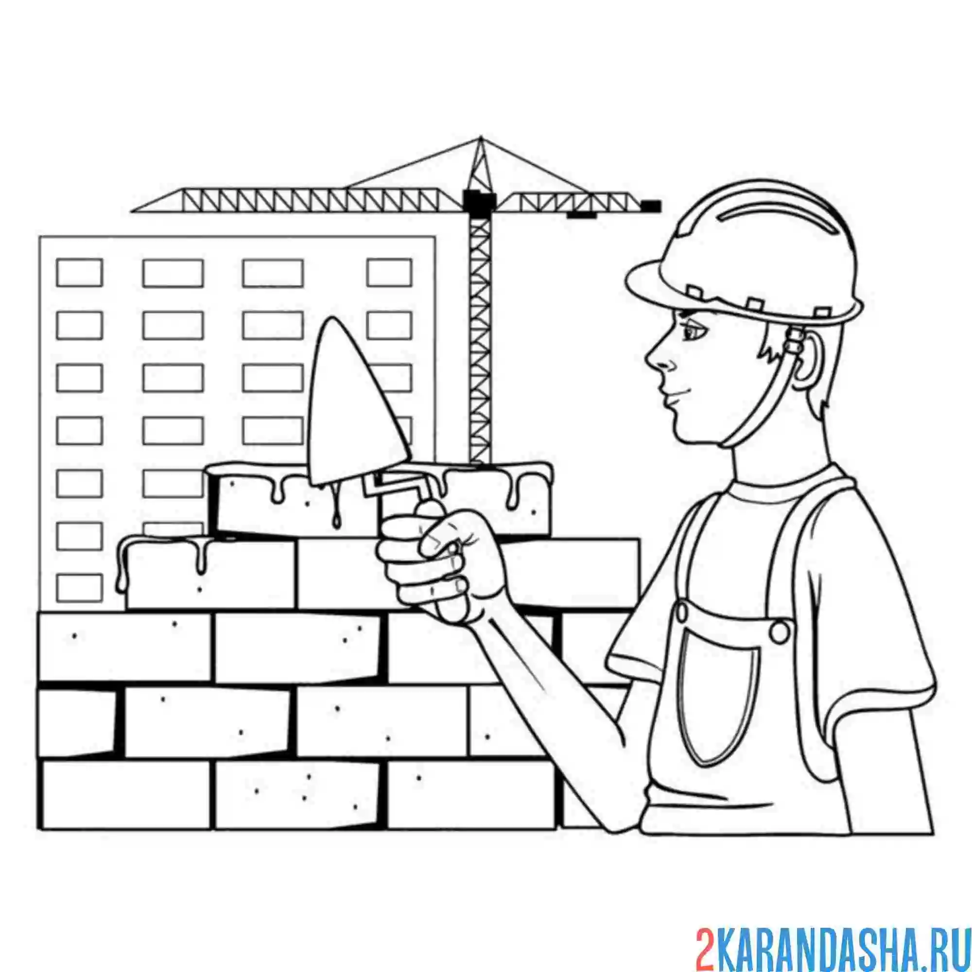 Раскраска строитель и подъемный кран