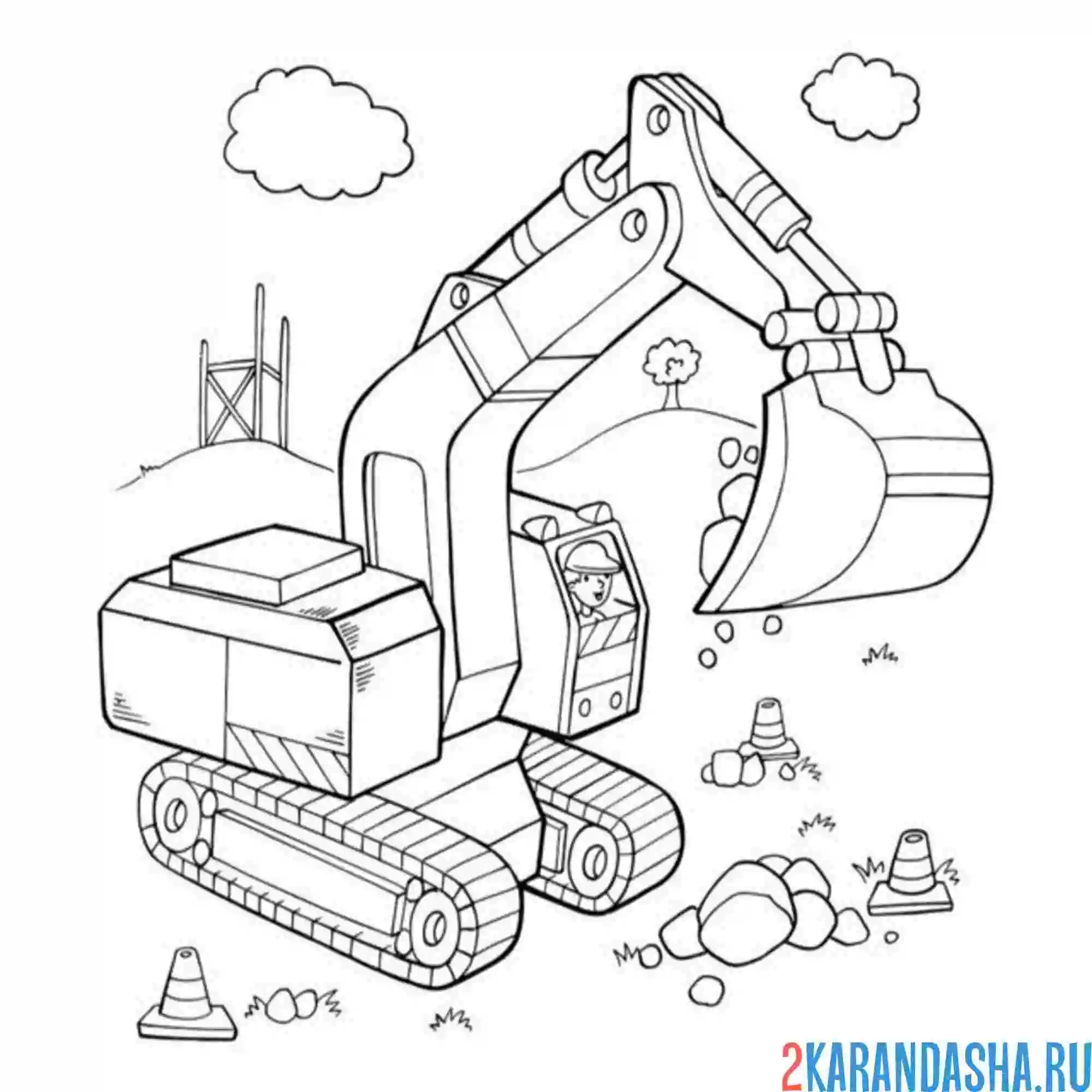 Раскраска экскаватор гусеничный