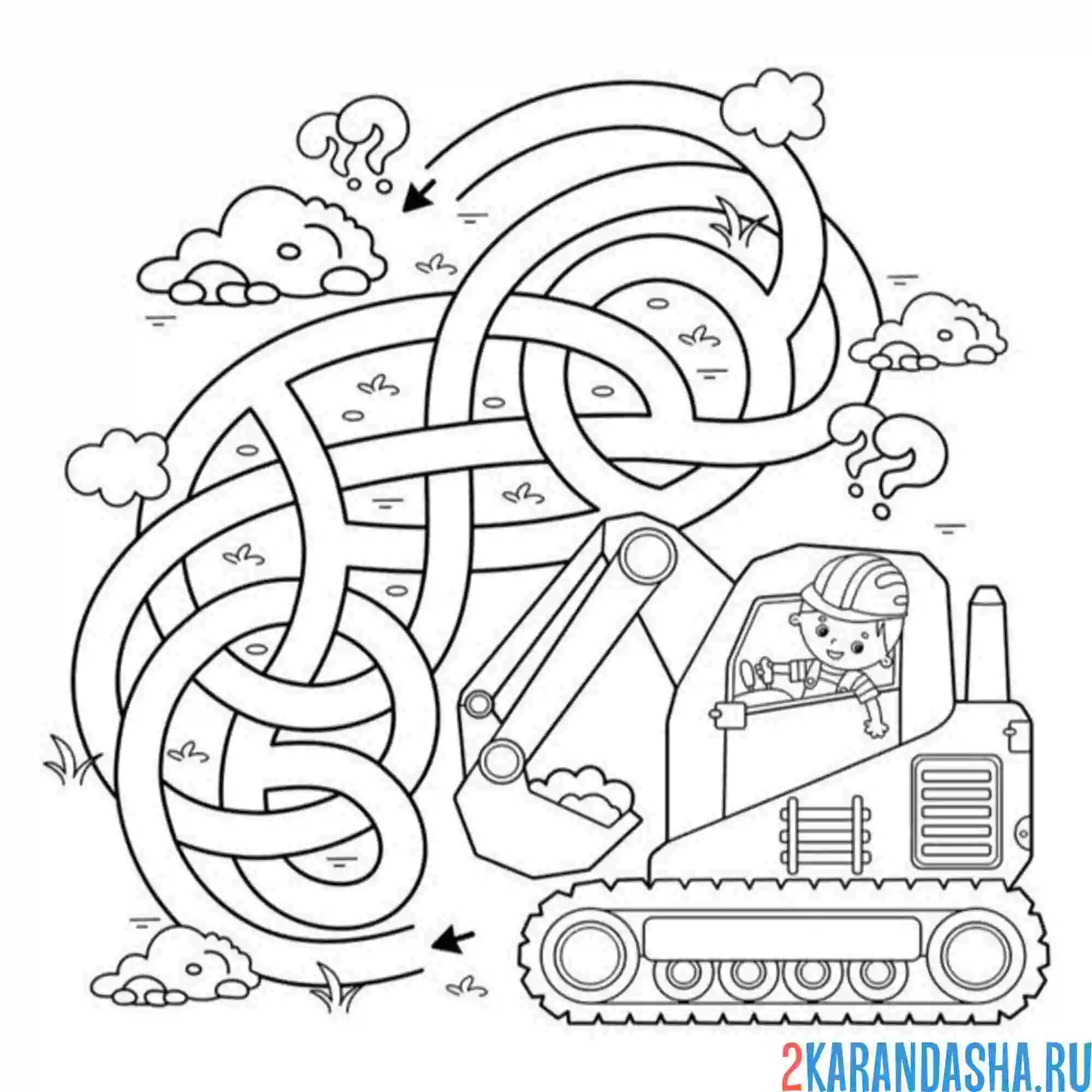 Раскраска лабиринт с экскаватором