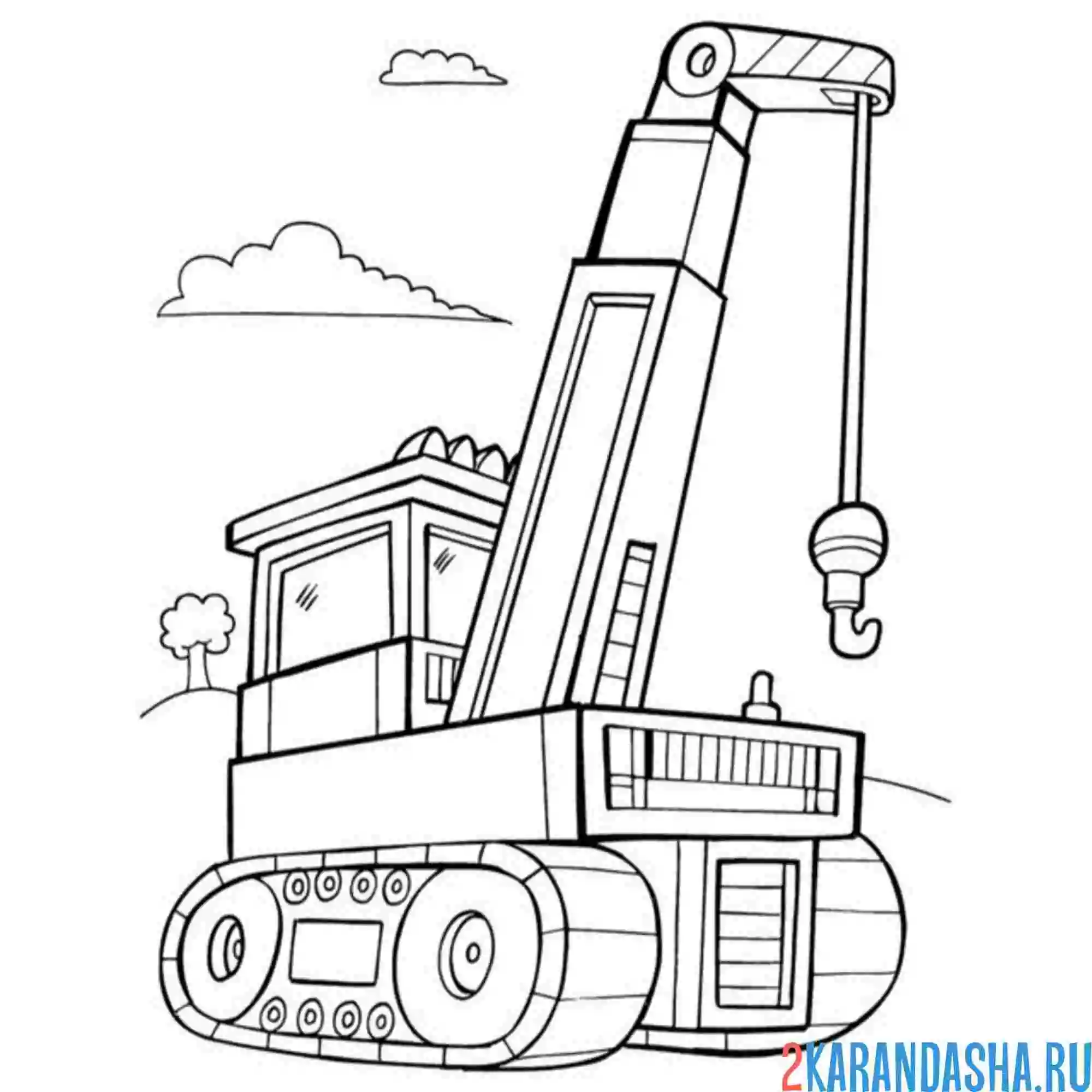 Раскраска гусеничный подъемный кран