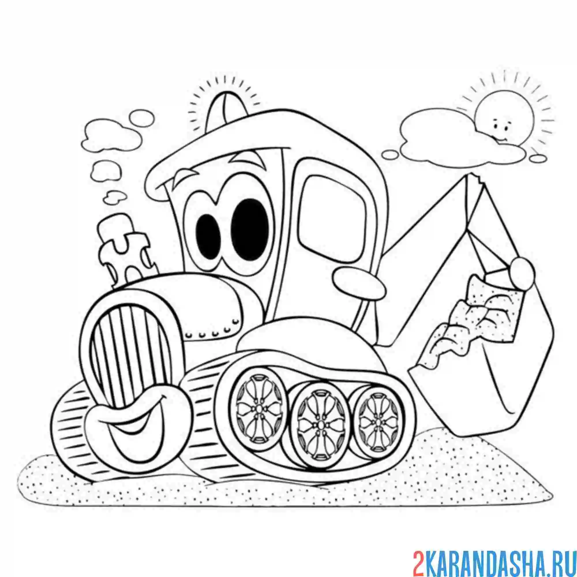 Раскраска экскаватор сзади ковш